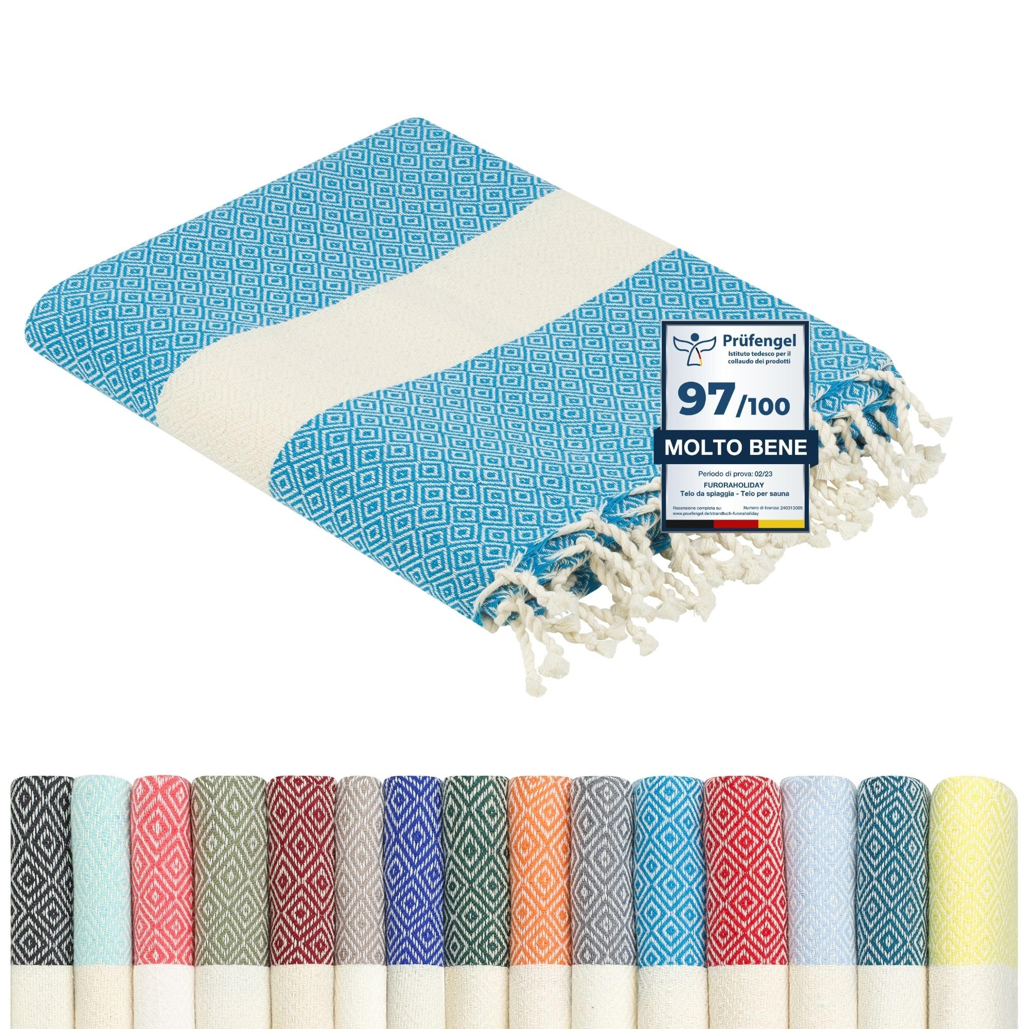 furora HOLIDAY Telo Mare Grande, cotone 100x200 cm | Telo Spiaggia antisabbia | Asciugamano Mare Fouta, frange e angoli - Pareo Donna Uomo Ragazzi | Pic Nic Beach Towel Coperta, lungo leggero