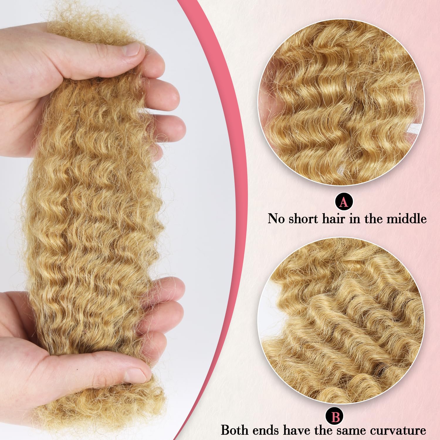 Afro Kinkys Bulk Human Hair for Braiding Afro Kinky-Curly Human Hair Bulk for Mini Twist Hair 14Inch 50g/pack Honey Blonde Bulk Human Braiding Hair for Micro Locs Extensions - Image 3