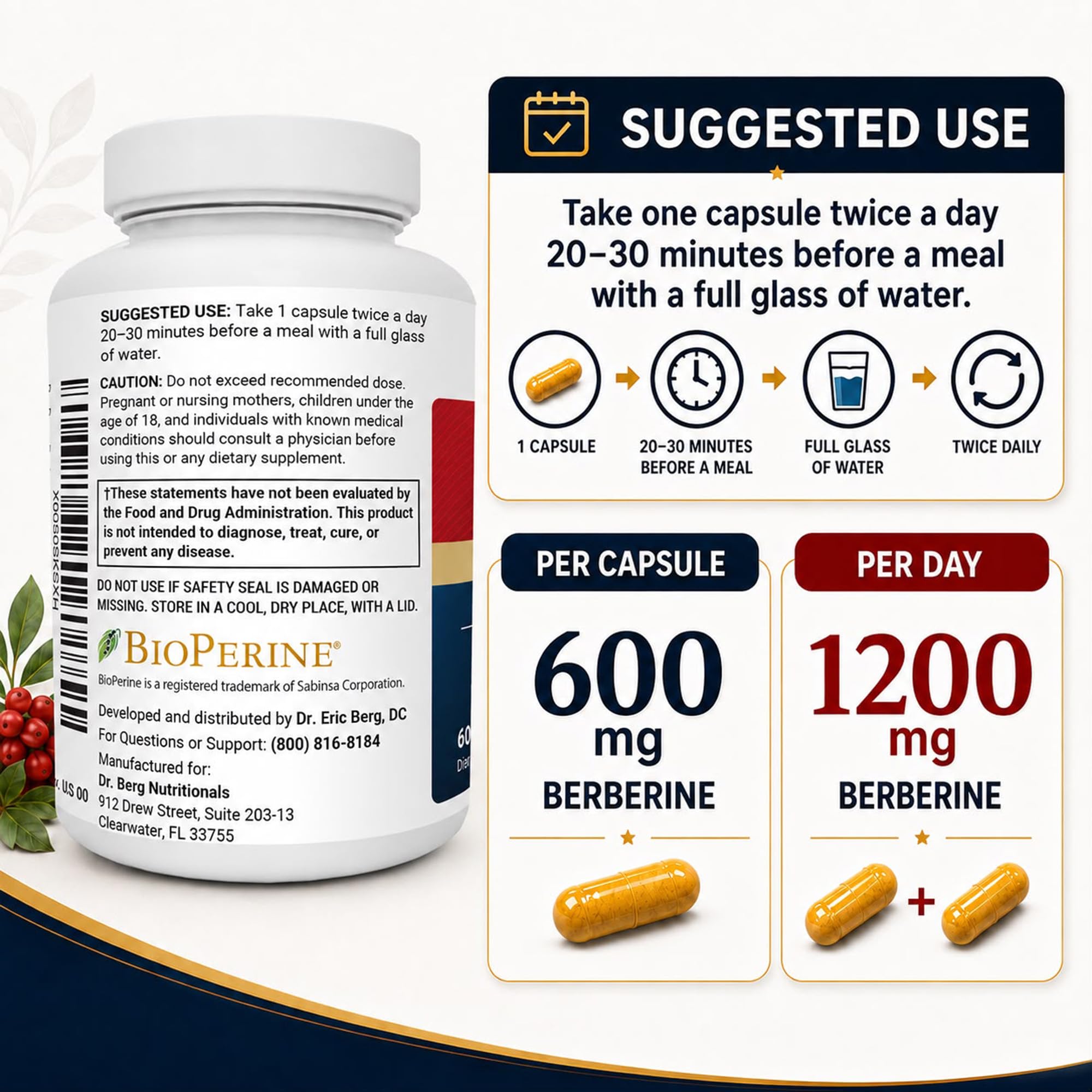 Dr. Berg Berberine 5-in-1 Formula, 60 Capsules – 1200 mg Daily Berberine with Ceylon Cinnamon, ALA, Magnesium Glycinate & BioPerine – Maximum Strength Metabolic & Healthy Blood Sugar Support — Amazon image 2