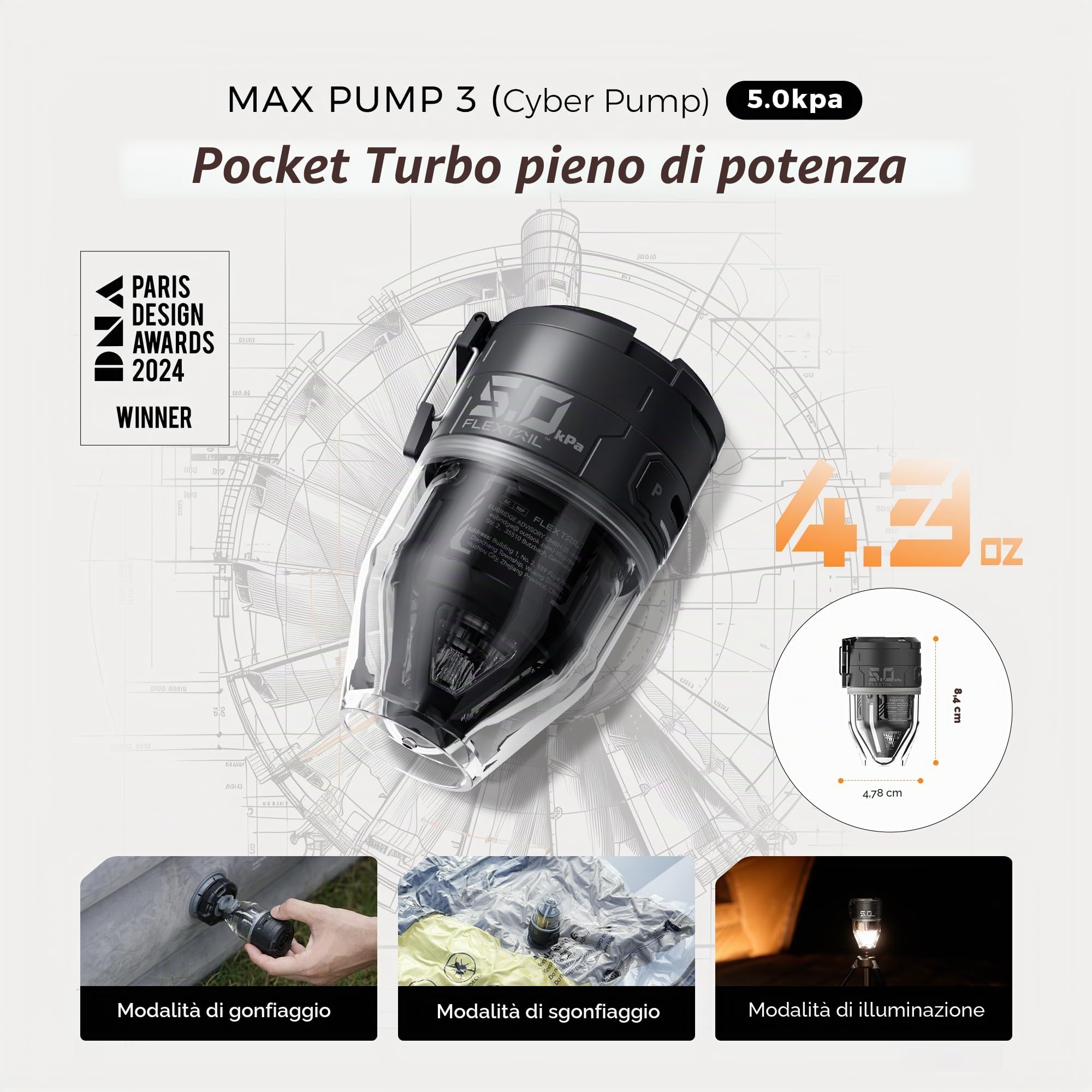 FLEXTAILGEAR Max Pump 3 - Pompa ad aria portatile, 5,0 kPa, leggera, ricarica USB per gonfiare e sgonfiare gli aiuti per il nuoto, materassi ad aria e giubbotti di salvataggio