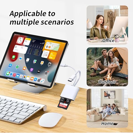 2IN2 SD Card Reader,USB C SD Card Reader for iPhone,USB-C/L Dual-Slot SD Card Reader,Compatible with iPhone 16/15/14/13/12,MacBook,Mac,Trail Camera viewers,Plug and Play