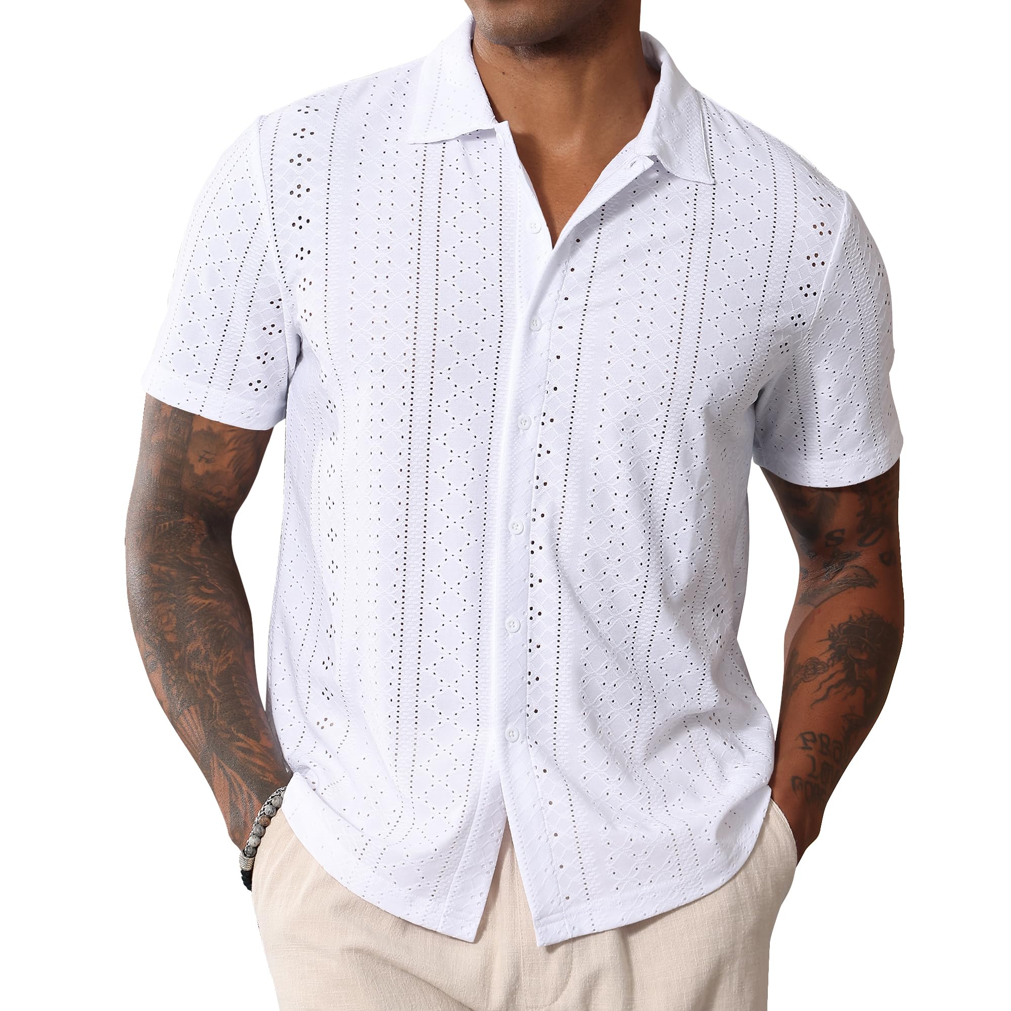 Chemise à manches courtes boutonnée à col cubain pour homme