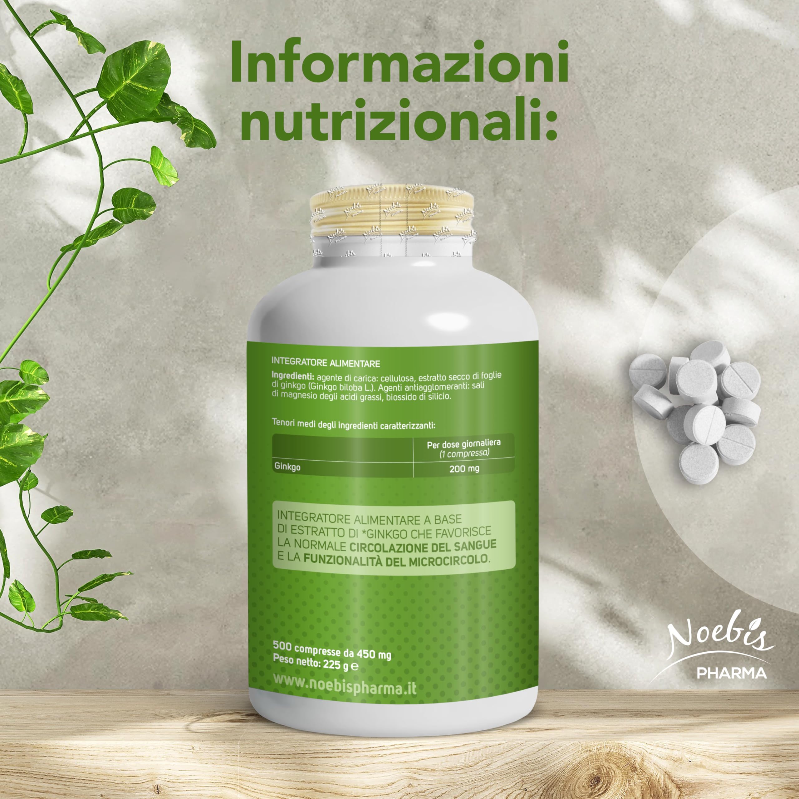 Ginkgo Biloba Noebis Pharma - Estratto Secco di Foglie - 500 Compresse - Microcircolo e Circolazione