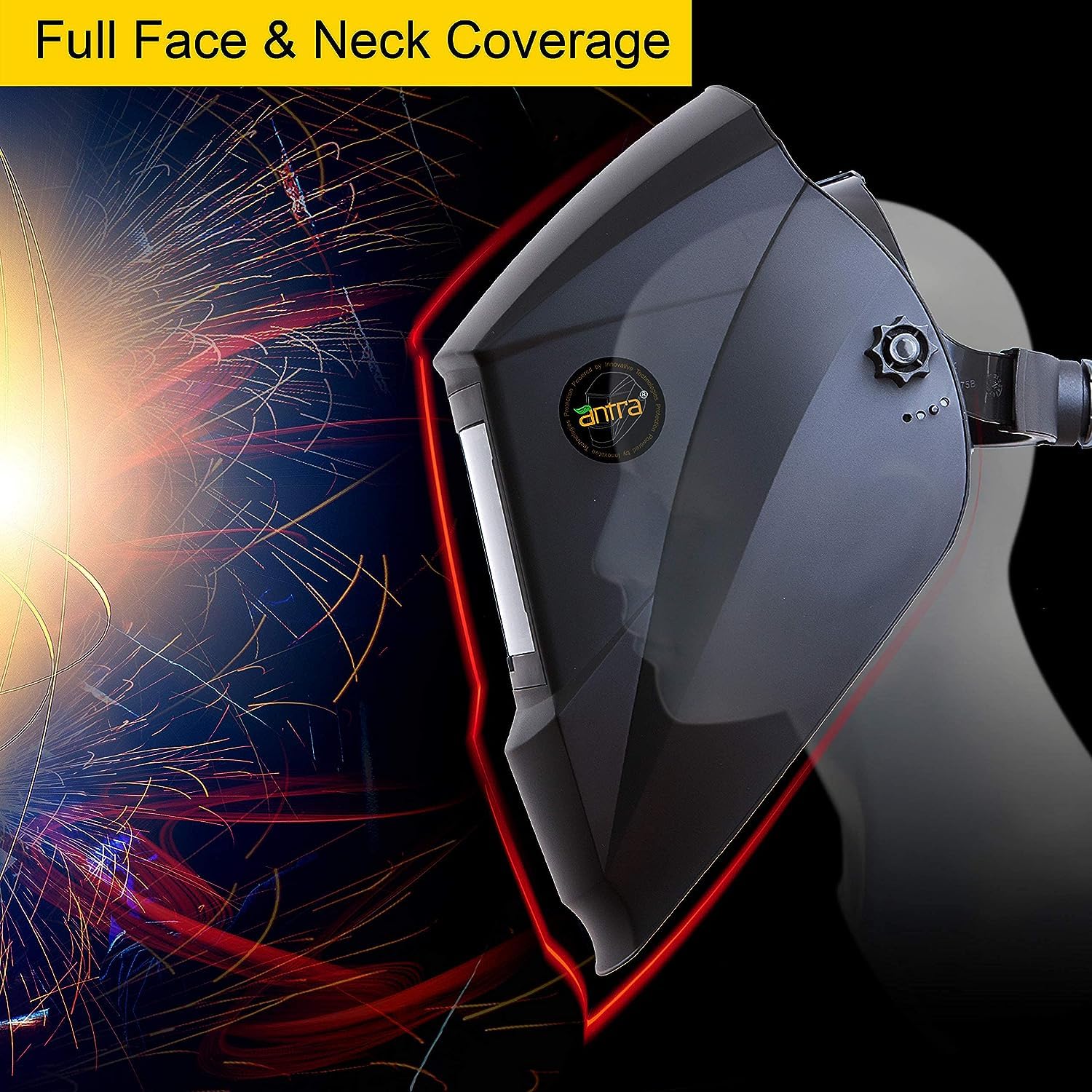 Antra True Color AH7-860-6404 Schweißhelm AH7-860-6404 mit Solarenergie, WIG, MIG/MAG, MMA, Plasmaschleifen, 6 + 1 zusätzliche Objektivabdeckungen