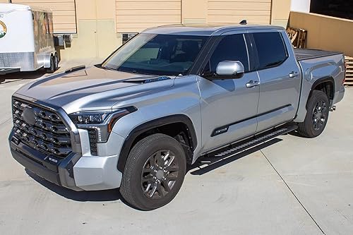 Miniatura 5 de Raptor Series Estribos escalones de 5 pulgadas, estilo OEM, banda de rodadura completa, aluminio negro, compatible con Tundra Crew Max Cab 2022-2025