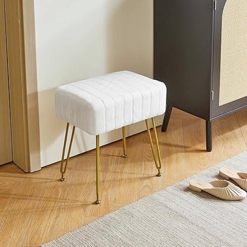 Miniatura 6 de IBUYKE Taburete otomano con reposapiés rectangular de terciopelo, taburete para tocador de maquillaje, asiento de mesa de tocador de terciopelo, puf