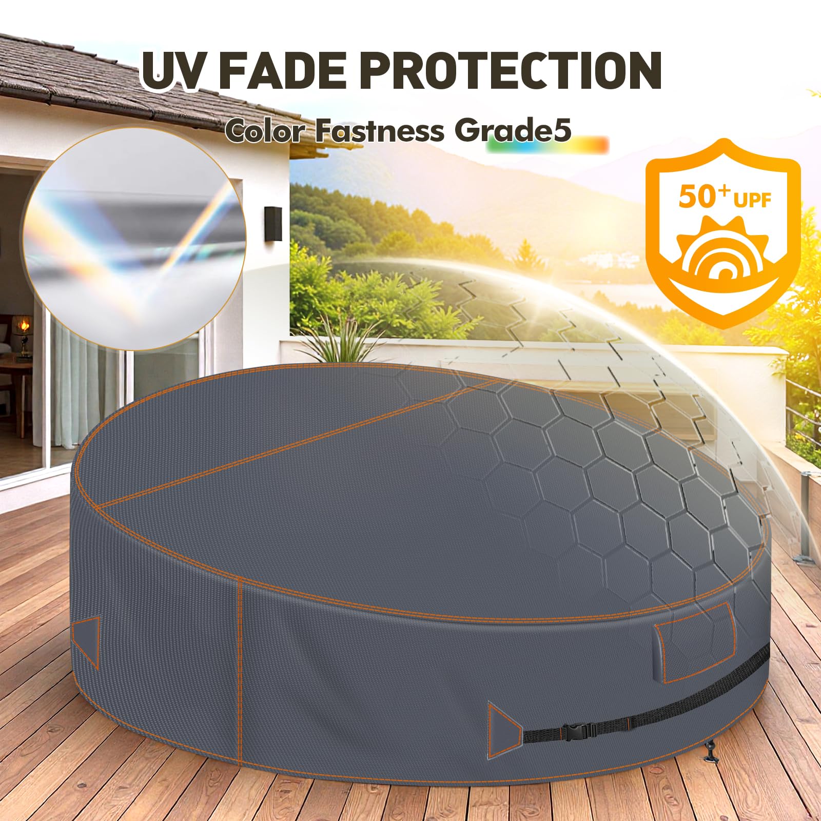 Rund Sonneninsel Abdeckung, 190x90/50cm Sonneninsel Abdeckhaube, 420D Oxford Schutzhülle Gartenliege Wasserdicht, UV-Schutz vor Ausbleichen, Reißfest, Grau