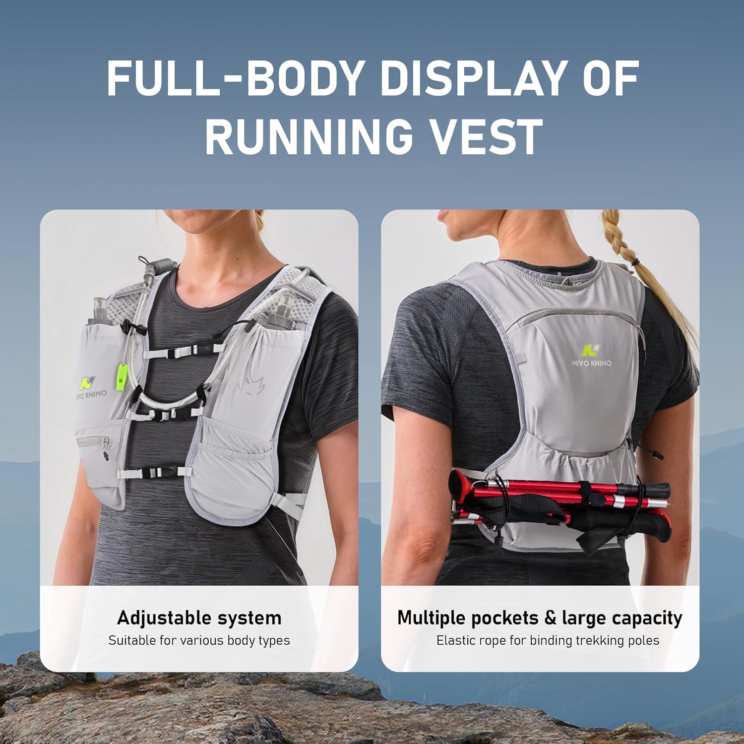 N NEVO RHINO Small Running Vest for Women, Lightweight Hydration Vest with Water Bladder 1.5 Liter, Hydration Backpack for Trial Hiking Cycling Jogging