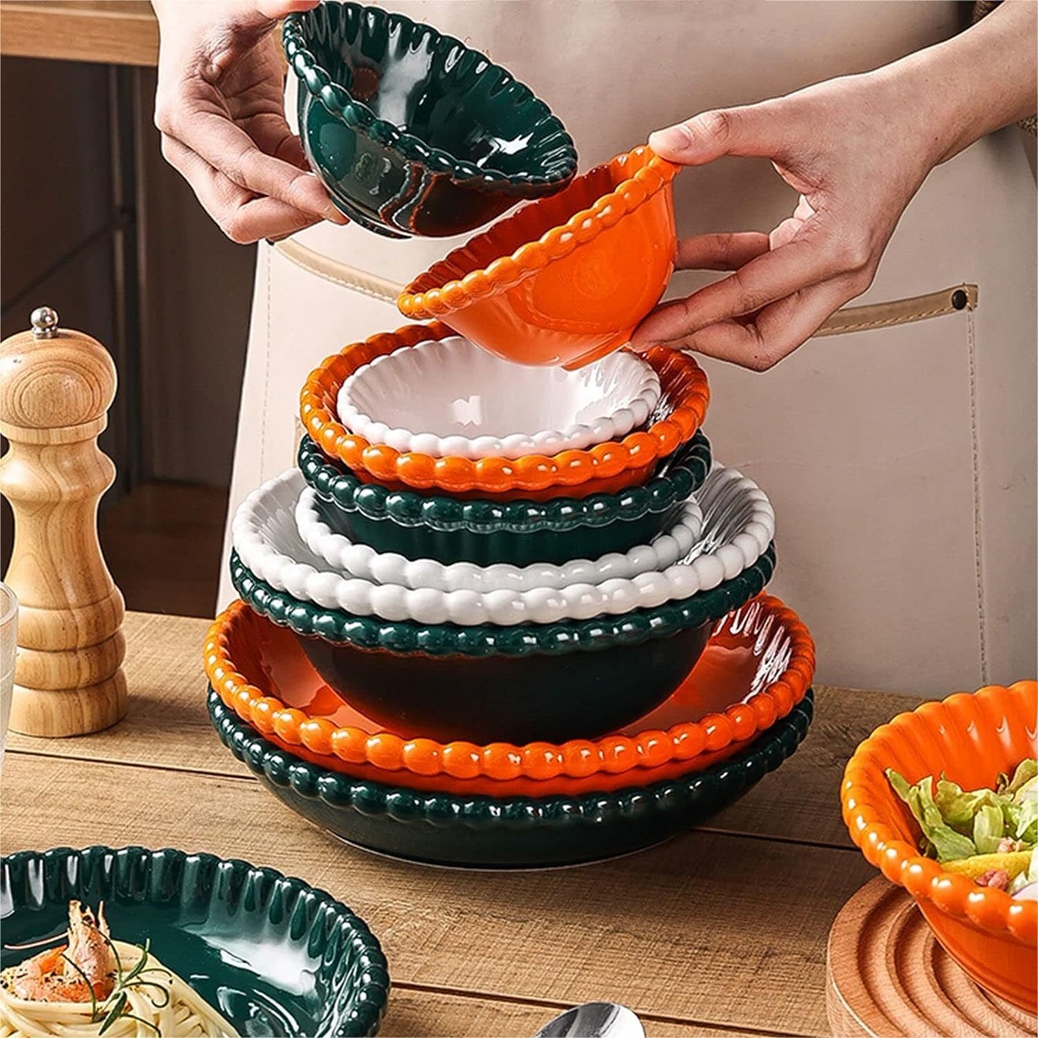 platos, platos profundos, Tazón de ramen, plato hondo de cerámica grande, ensaladera de pasta, tazón grande for servir, filete. Ensaladera de frutas grande for cena, redonda, 9 pulgadas, blanca (color