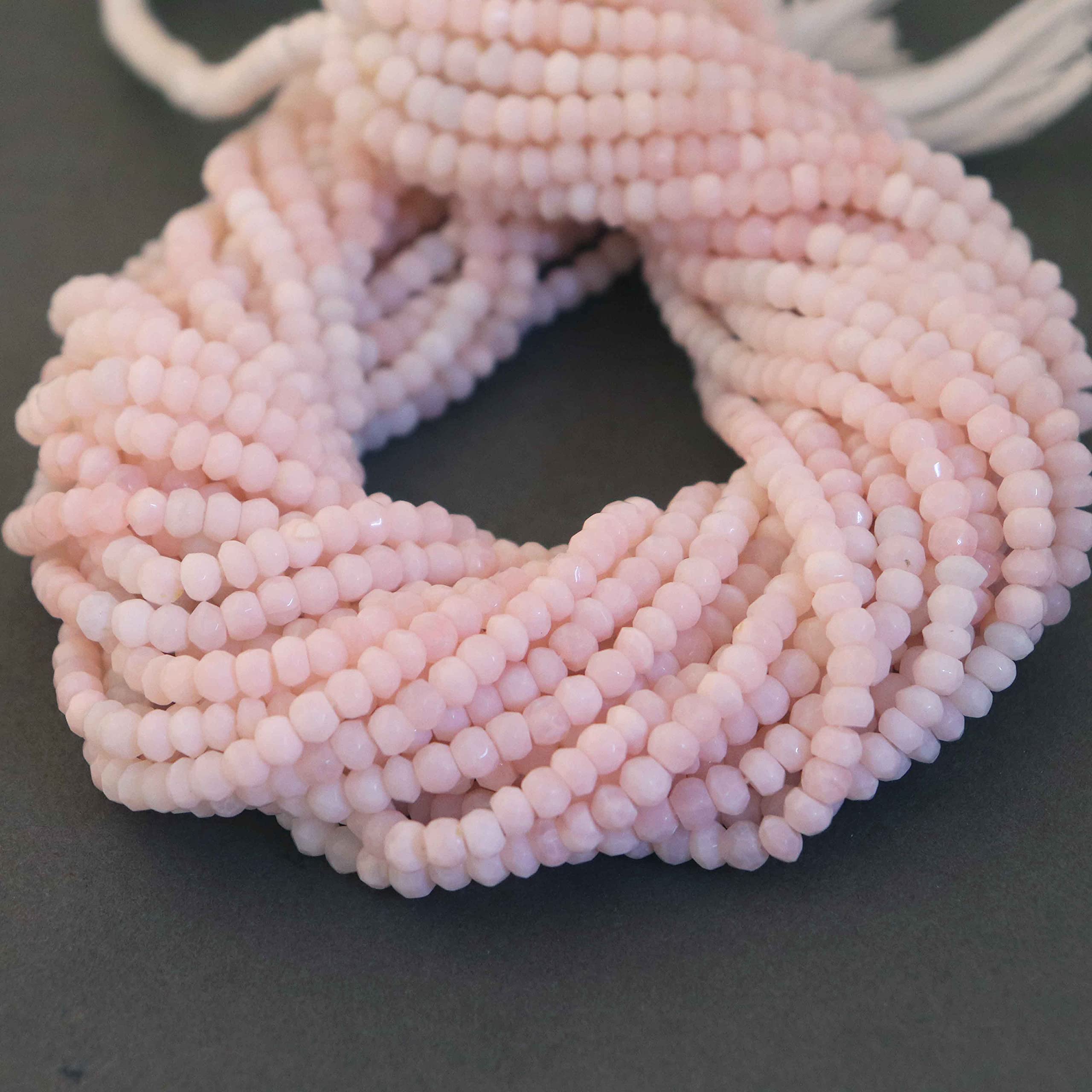 3 Strands Shaded Pink Opal Faceted Rondell's Pink Opal Roundel 4mm-5mm 12 Inch