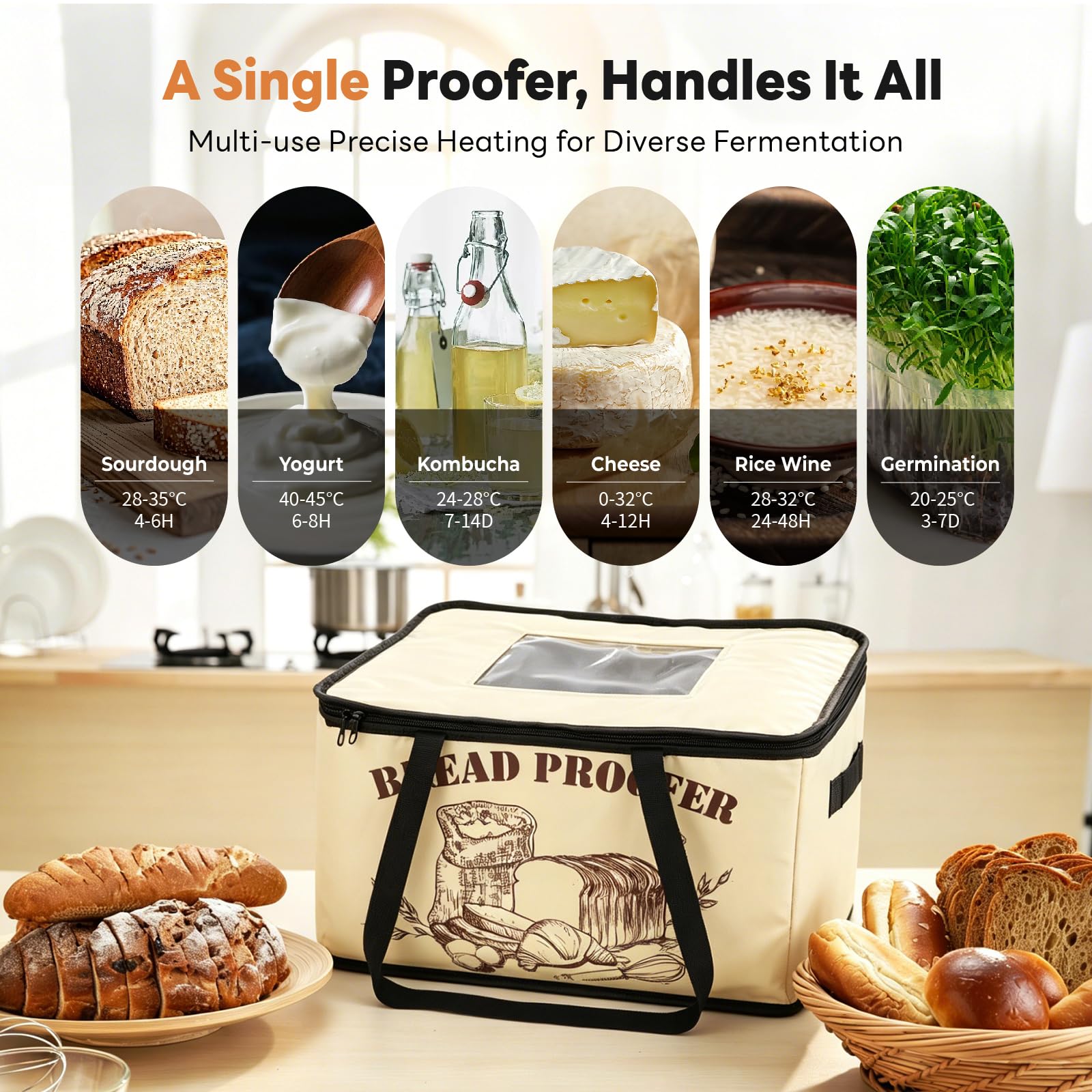 32L Pain Chauffe Levain Chambre de Pousse avec NTC Capteur et Grille Refroidissement,Chambre de Pousse Boulangerie avec 10–55 °C Temperatur & 48 Heures Minuteur,pour Pain,Pizza,Yaourt