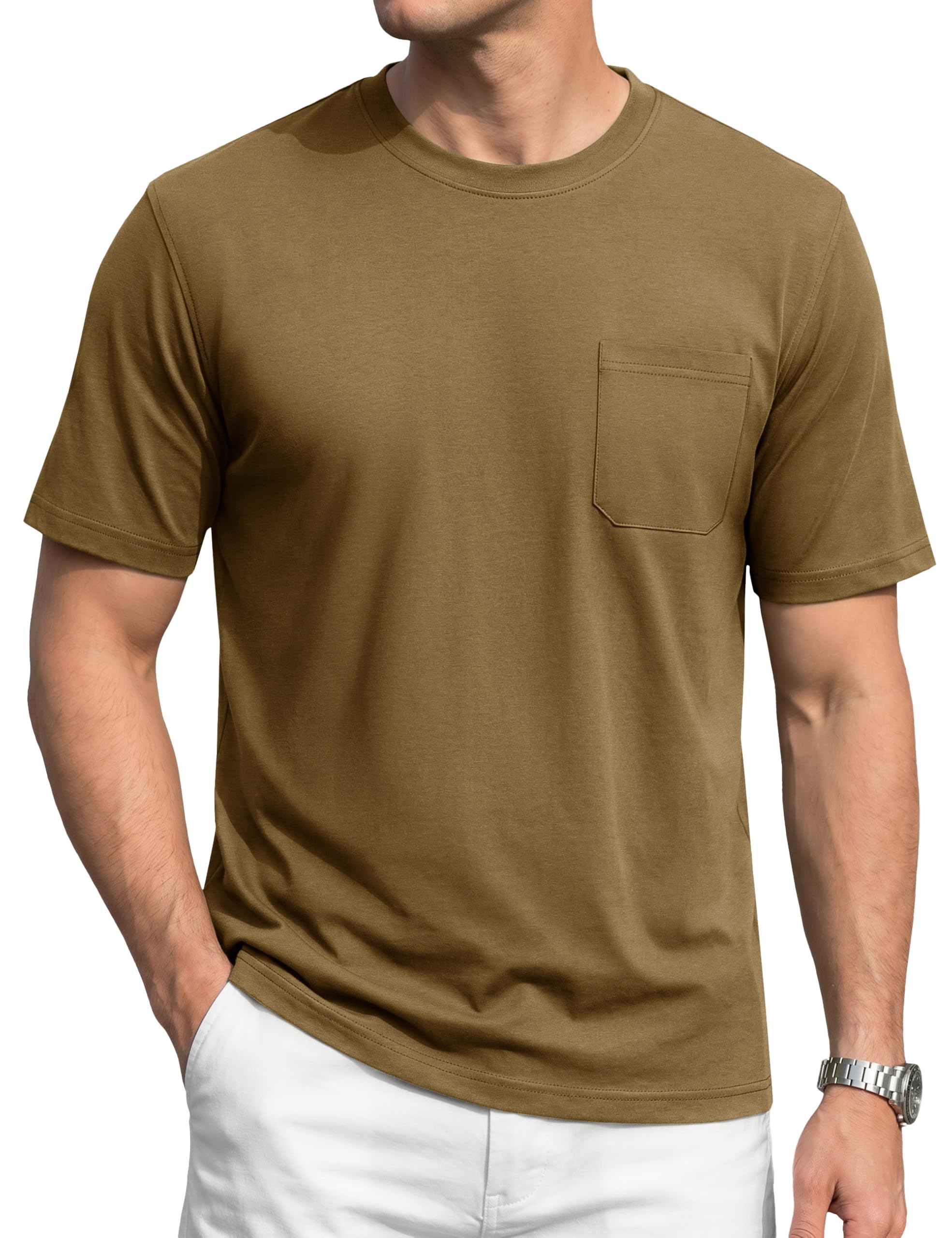 Cavva Tshirt Herren Atmungsaktive UV Schutz Kurzarm Outdoor Sommershirt | Weiche Baumwoll,Basic Rundhals,Regular Fit,Brusttasche,Kühl,Atmungsaktiv,UV‑Schutz UPF50+,Alltag,Gym,Sport,Sommer Outfit