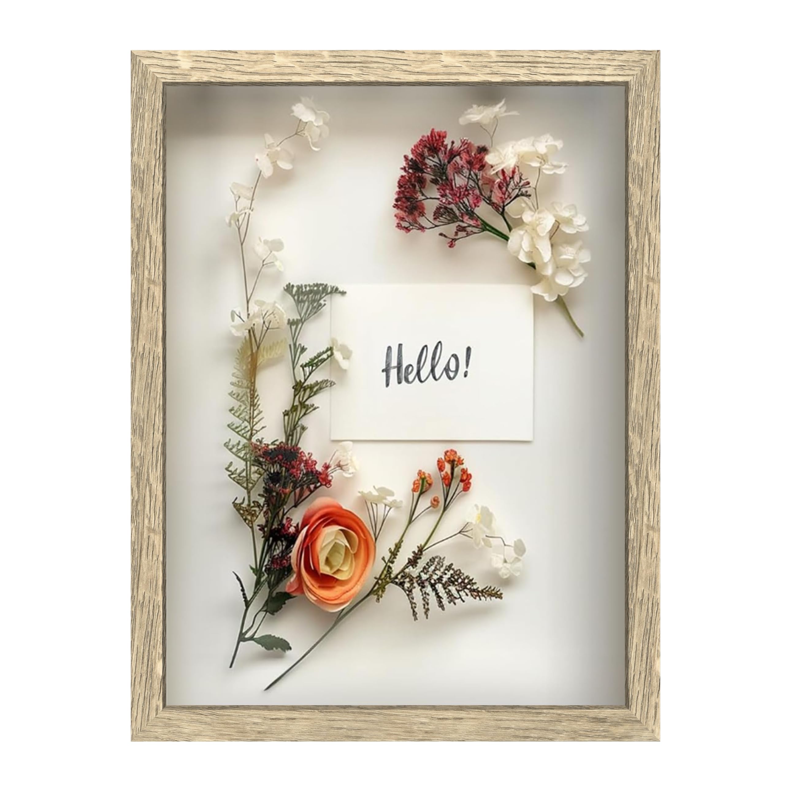 FrameWorks 12x16 Driftwood Wooden Shadow Box Frame – Soft Felt Back, Tempered Glass, and Included Elegant White Ball Push Pins