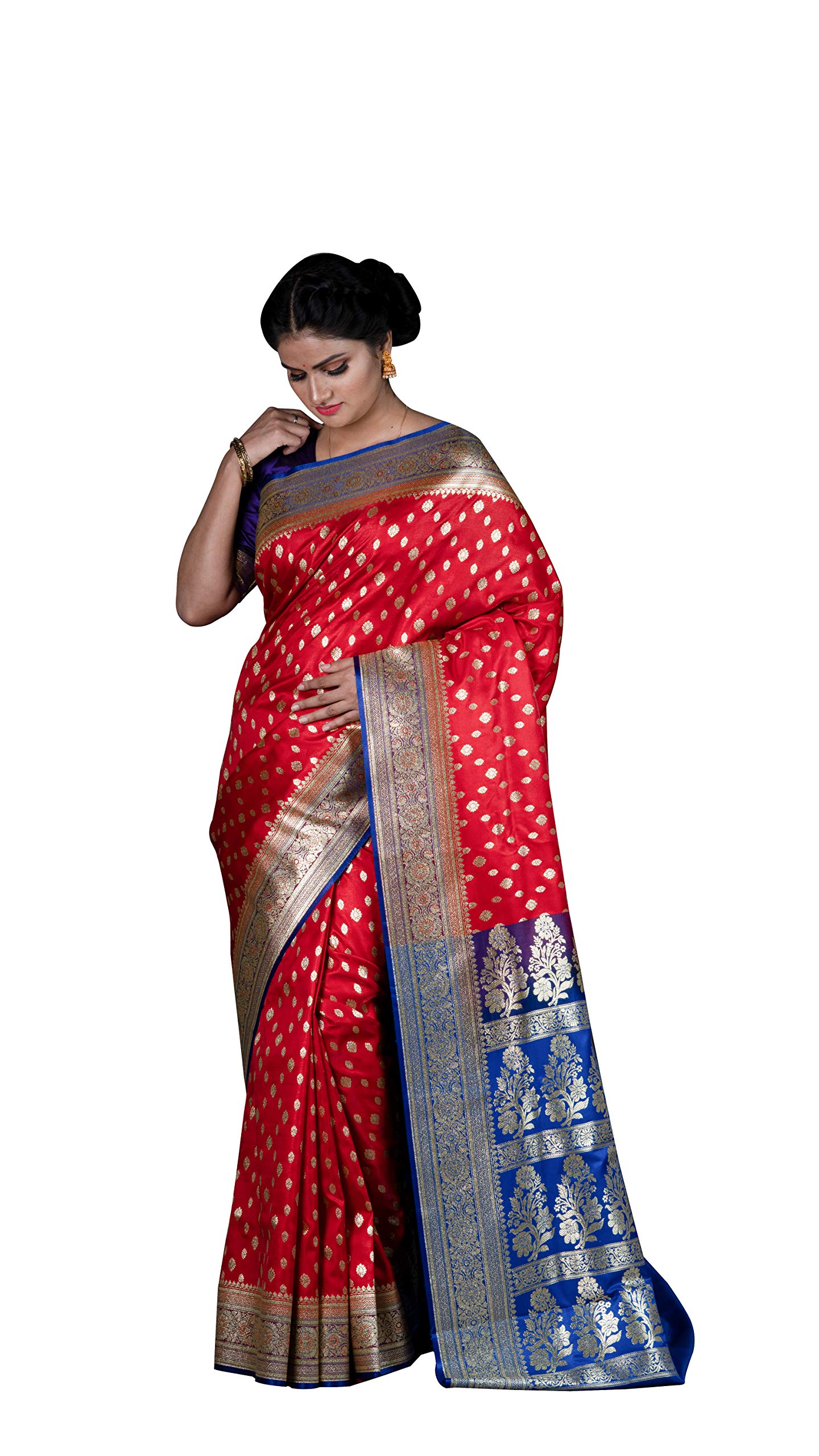EOB ASSOCIATION Women's Banarasi Silk Silk Saree Chundari booti banarasi saree with blouse