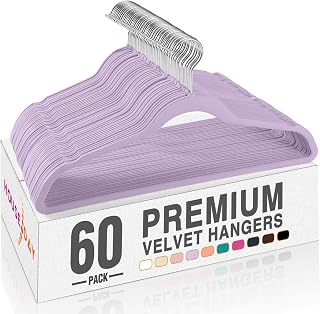 HOUSE DAY Lt-Purple Velvet Hangers 60 Pack, Premium Non Slip Clothes Hanger