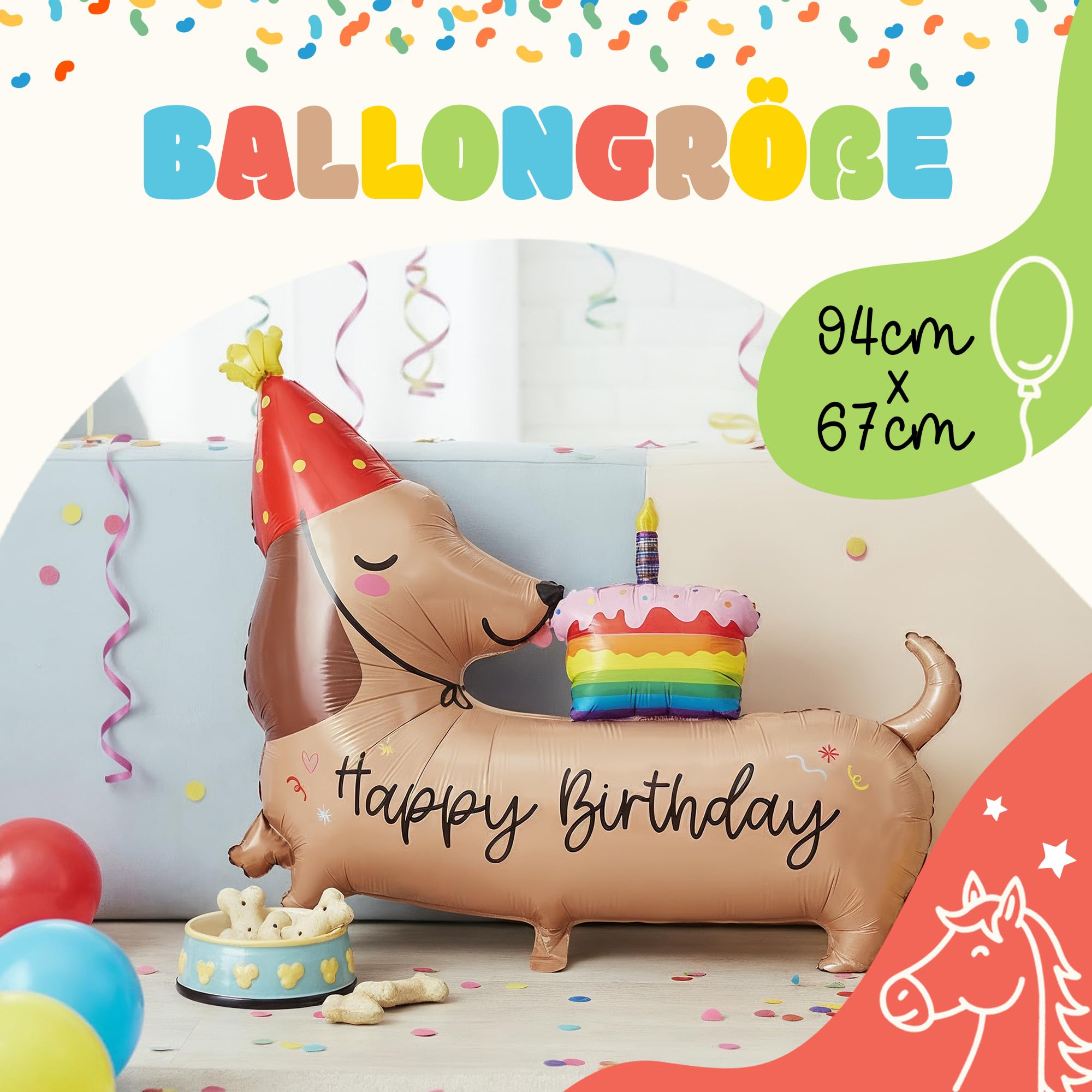 Palloncino XXL per cani bassotto Happy Birthday, palloncino a elio, palloncino a elio, decorazione per feste di compleanno, motivo cane, per ragazzi e ragazze, regalo di compleanno per bambini