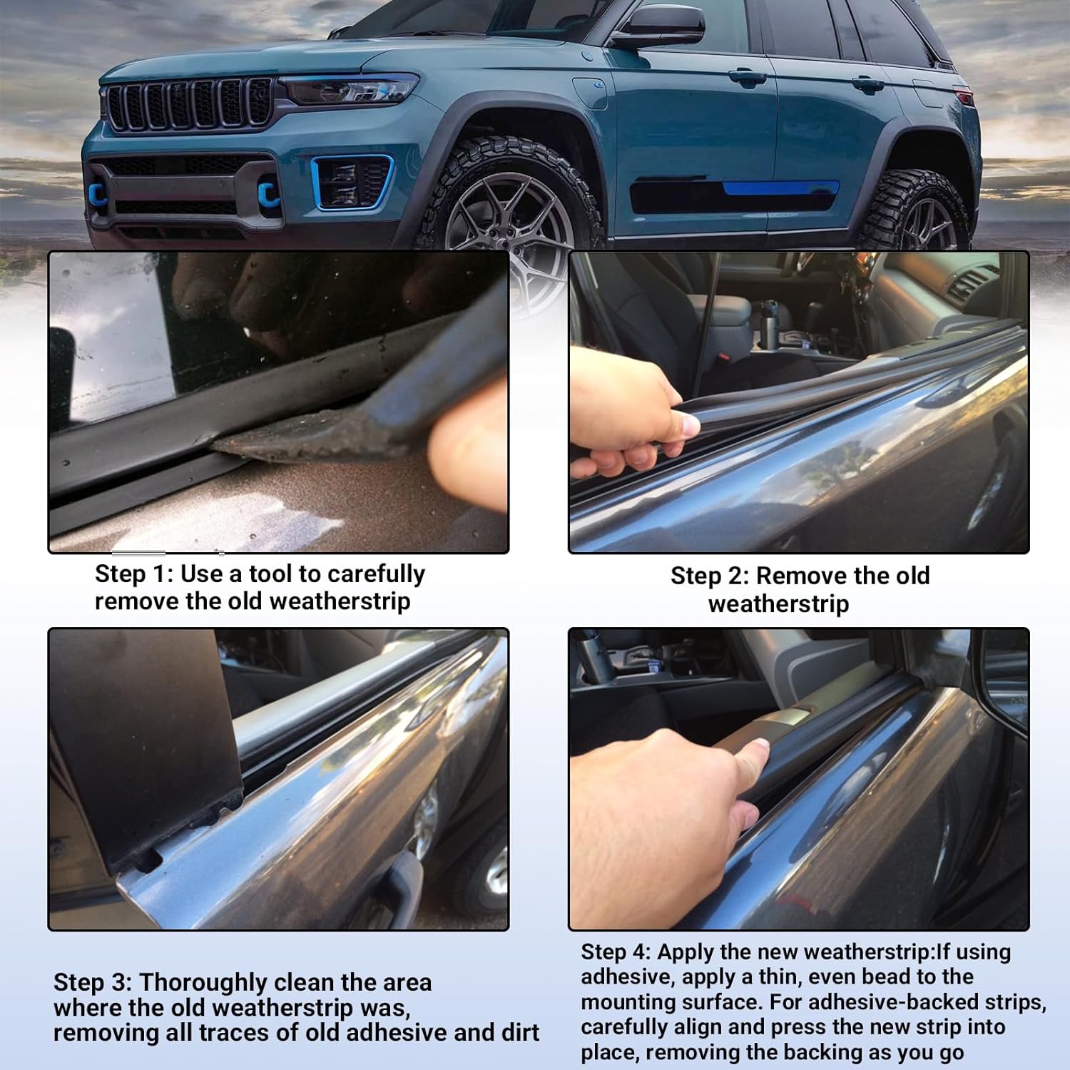 ZONFANT Car Outer Door Window Sweep Molding Trim Weatherstrip Seal Belt Compatible with Jeep Vehicle 1999-2004 Grand Cherokee, Replace#55135879AF 55135878AF 55135890AF 55135891AF