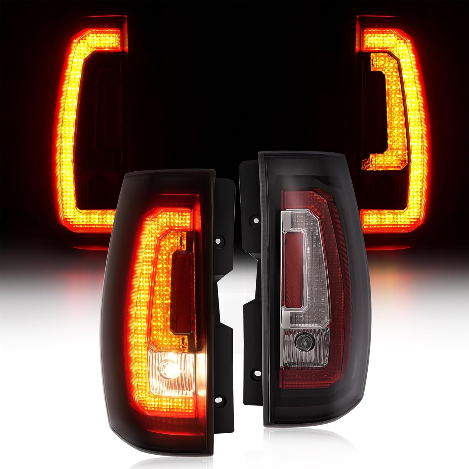 HECASA LED Tail Lights Pair Compatible with 2007-2014 Chevy Chevrolet Suburban Tahoe GMC Yukon/Yukon XL Taillight Rear Brake Lamp LH & RH - Smoke Lens Black Housing