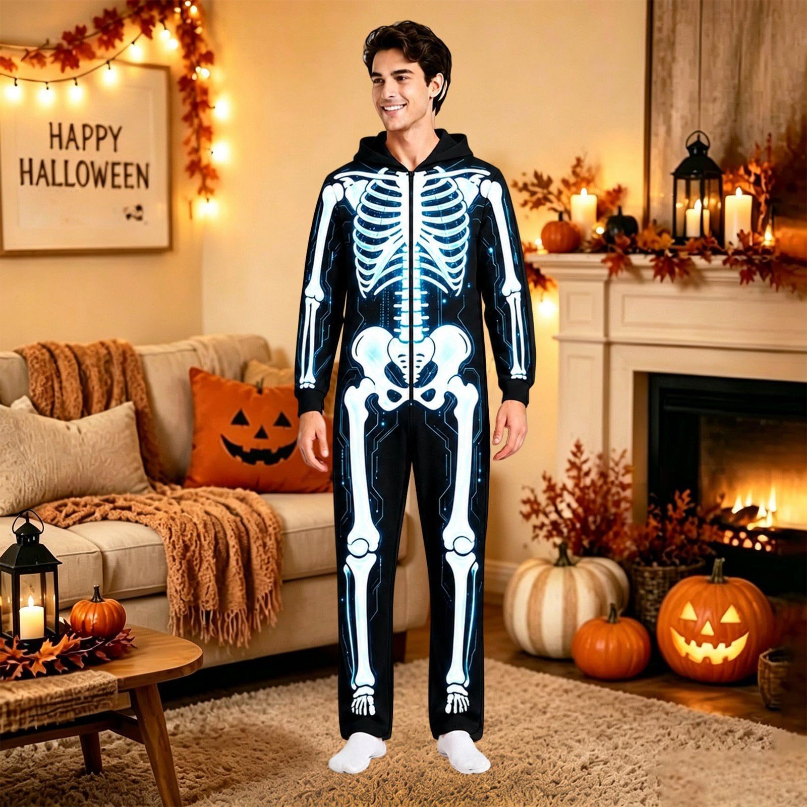 Halloween Kostüm Damen Große Größen Onesie Herren Werwolf Halloween-Kostüm Warm Ganzkörper Pyjama Lustig Jumpsuit Lustige Kostüme Kigurumi Witzige Für Erwachsene Karneval Lustiges Faschingskostüme