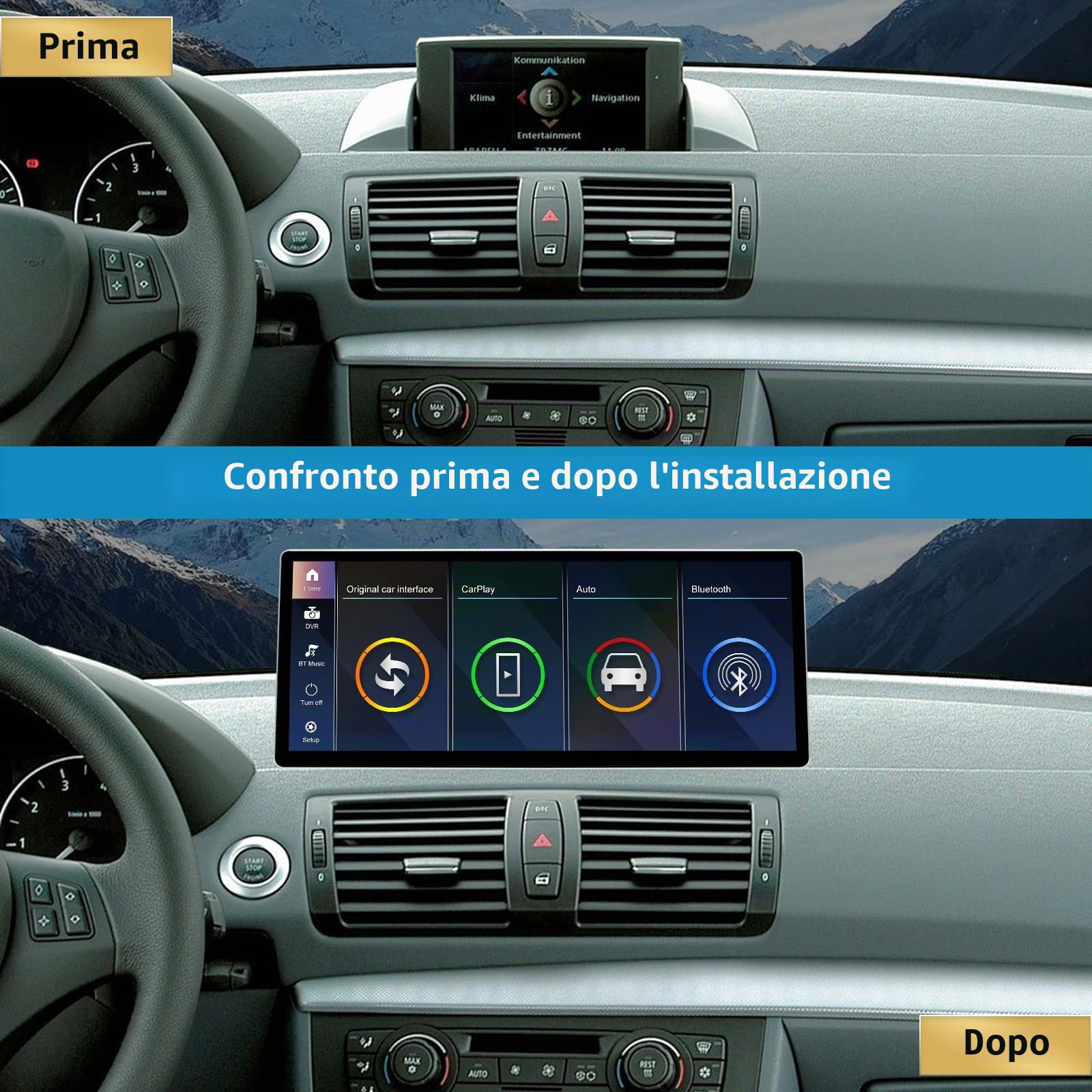Autoradio touchscreen da 12,3 pollici per BMW Serie 1 E81/E82/E87/E88 2004-2008 con sistema CCC, supporta Apple CarPlay/Android Auto/Mirrorlink/Navigazione, aggiornamento autoradio