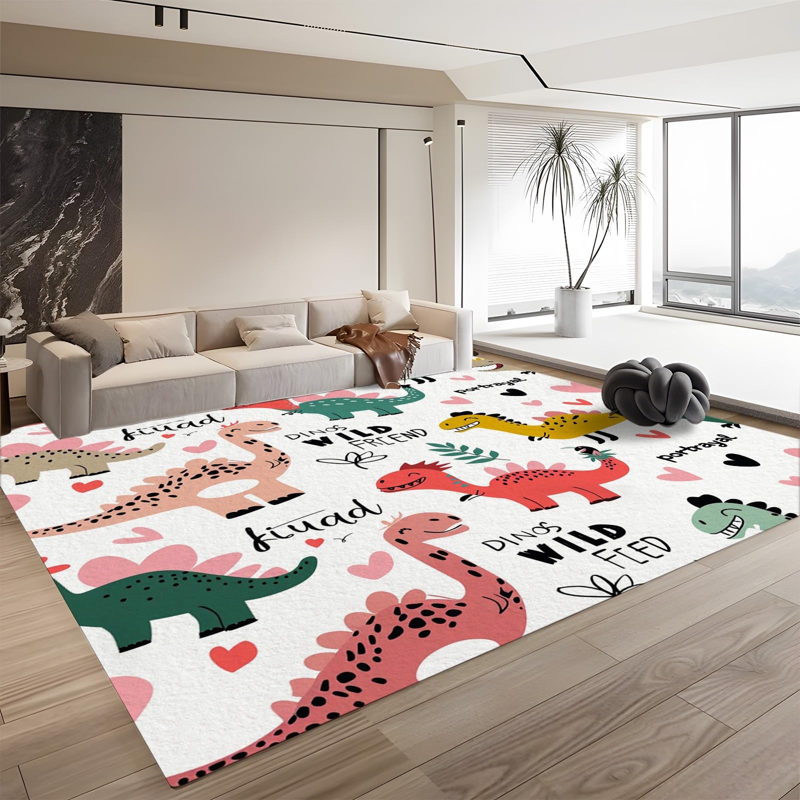 Generisch Teppich Wohnzimmer 3D Cartoon-Dinosaurier 120x170 cm Teppich Rutschfester Weich Carpet Bodenmatte Fußmatte für Jugendzimmer Esszimmer Schlafzimmer Küchenboden Flur