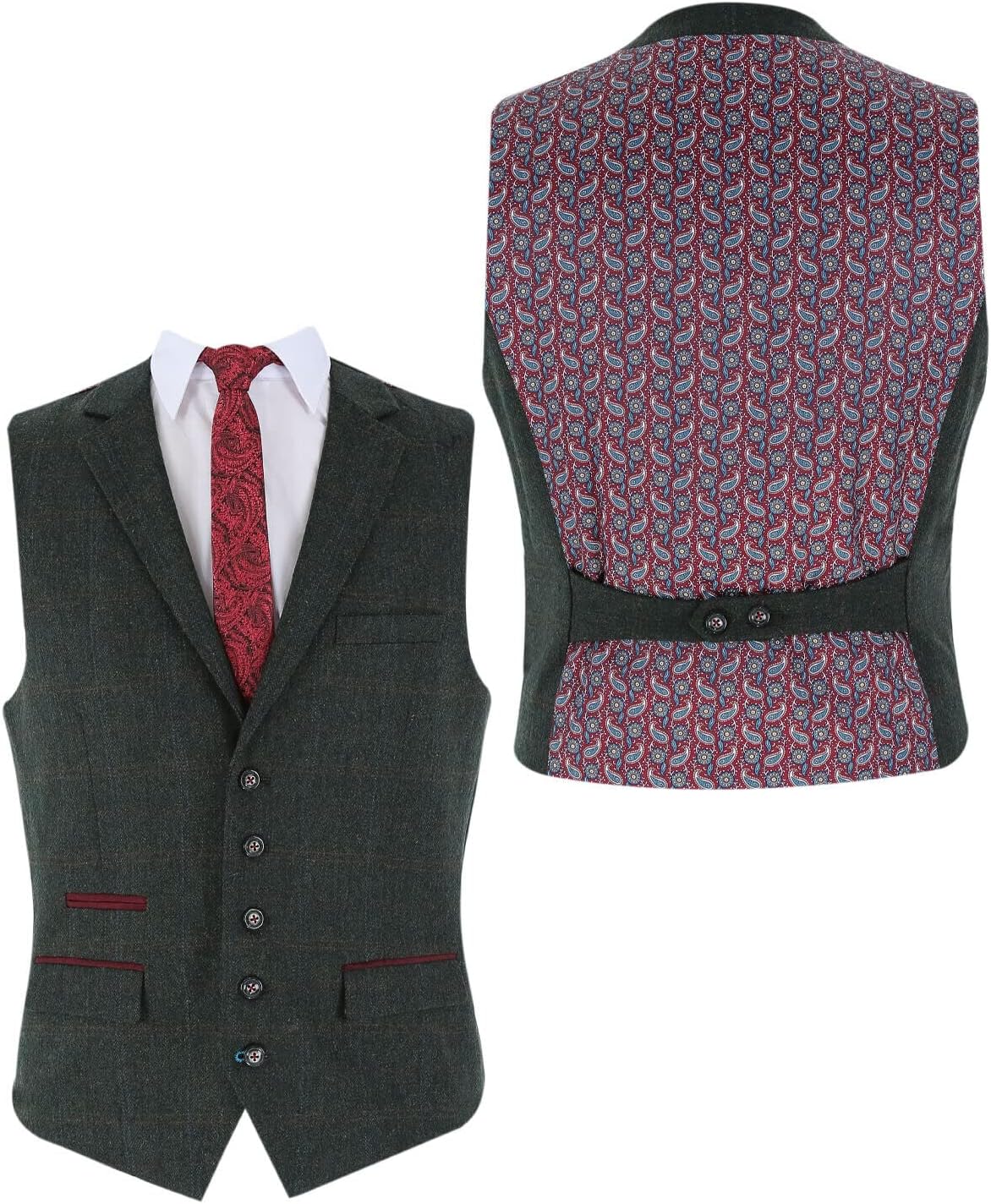 Mens Boys Tweed Check Matching Suit Dark Green Wedding Pageboy Formal 3 PC with Husky Sizes