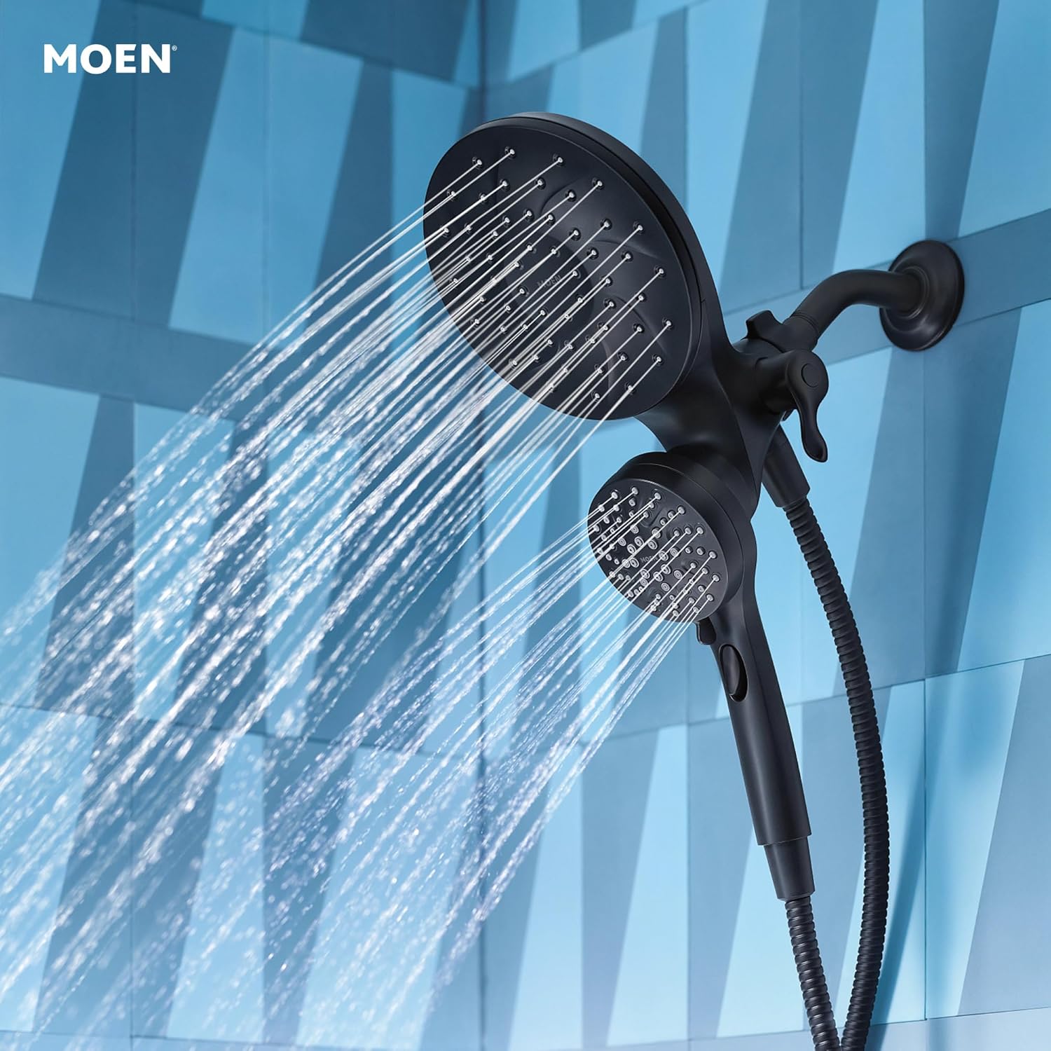 Moen Engage Magnetix Matte Black Multi-Function Handshower and Rainfall Shower Head Trim Combo with Shower Handle, Tub Spout, Metal Hose, and Valve, 82304BL - Image 3