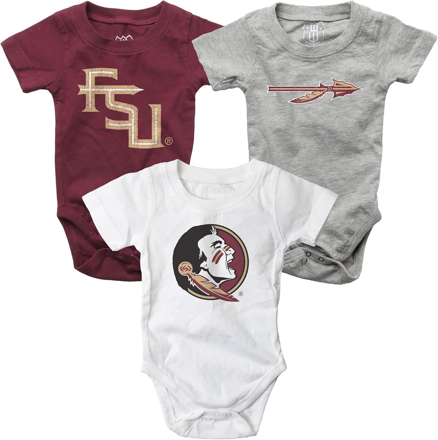 Wes and Willy Baby College Team 3 Pack of Cotton Rompers