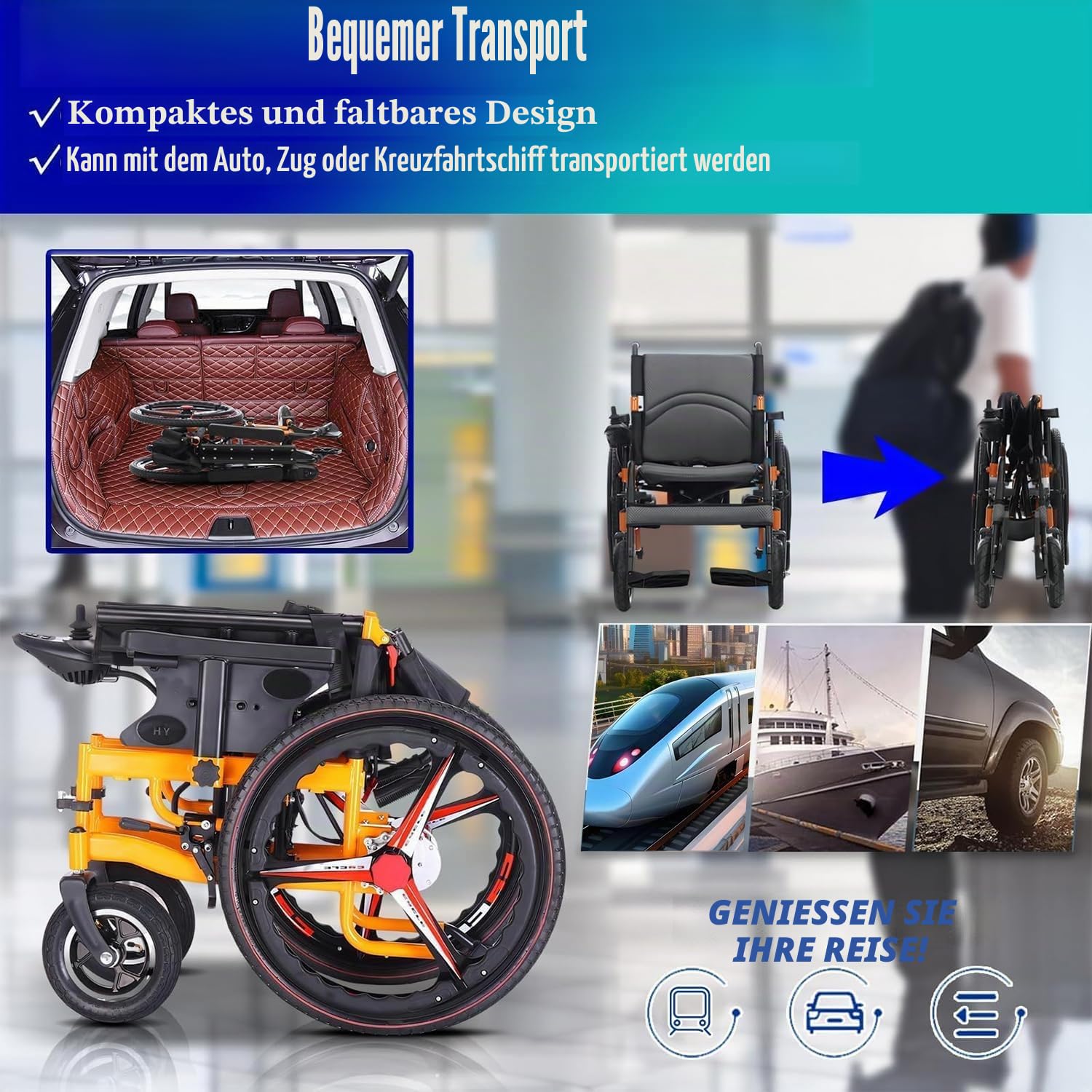 Rollstuhl Elektrisch Faltbar, 20a Lithium-Batterie/35km Elektrorollstuhl, Elektrischer Rollstuhl Bis 150kg, 500 W Doppelmotoren, Rollator Elektrisch FüR All GeläNde, Elektro Rollstuhl FüR Senioren