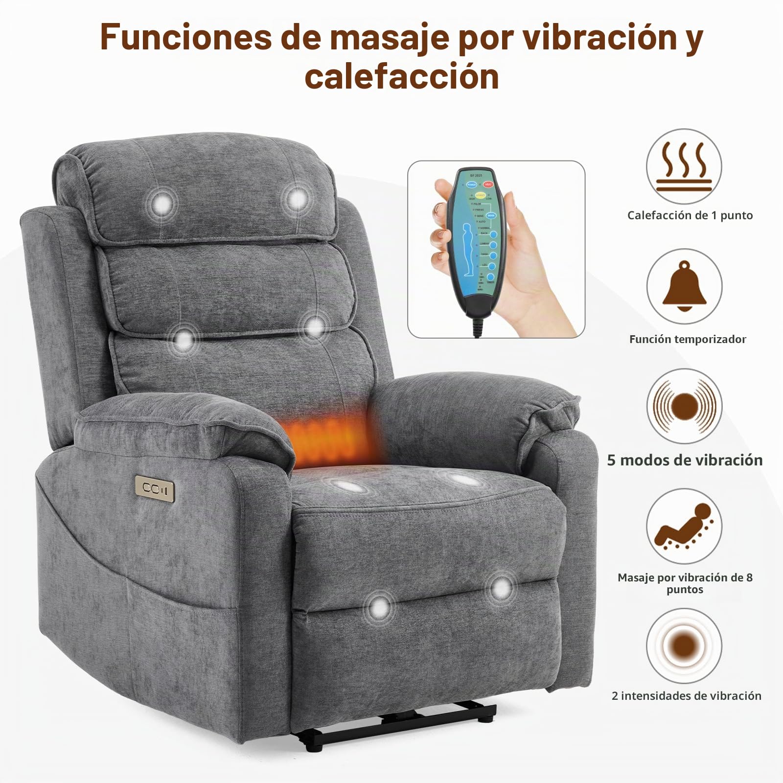 LEADZM - Sillón eléctrico con masaje con cargador inalámbrico