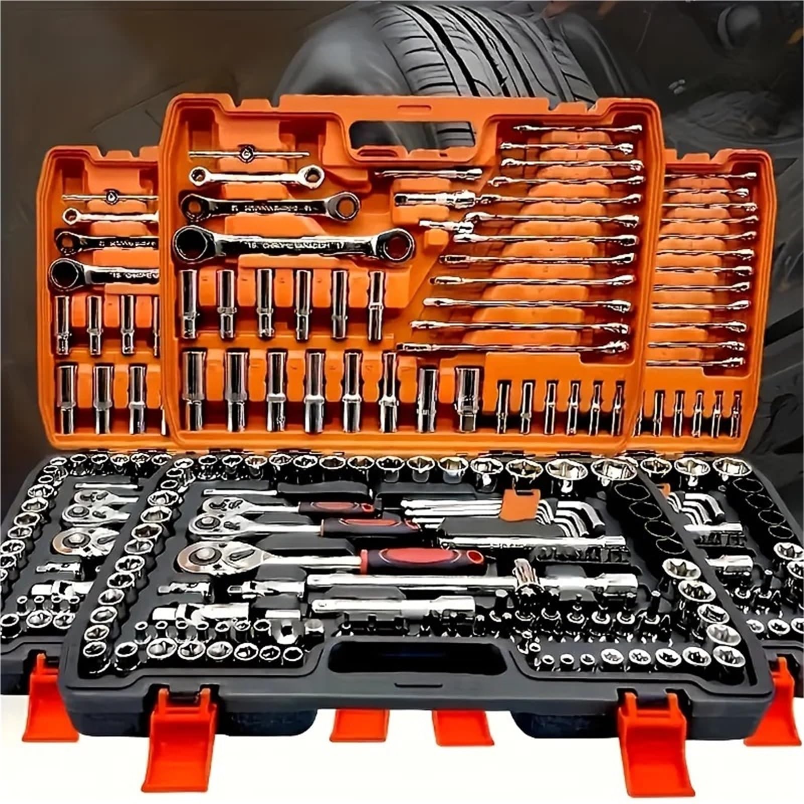 Kit di attrezzi per auto da 151/46 pezzi | Chiave dinamometrica a cricchetto ultra-portatile per riparazioni di auto/moto/bici cilindro e boccole Utensile per Cuscinetti e Bocco(151PCS suite)