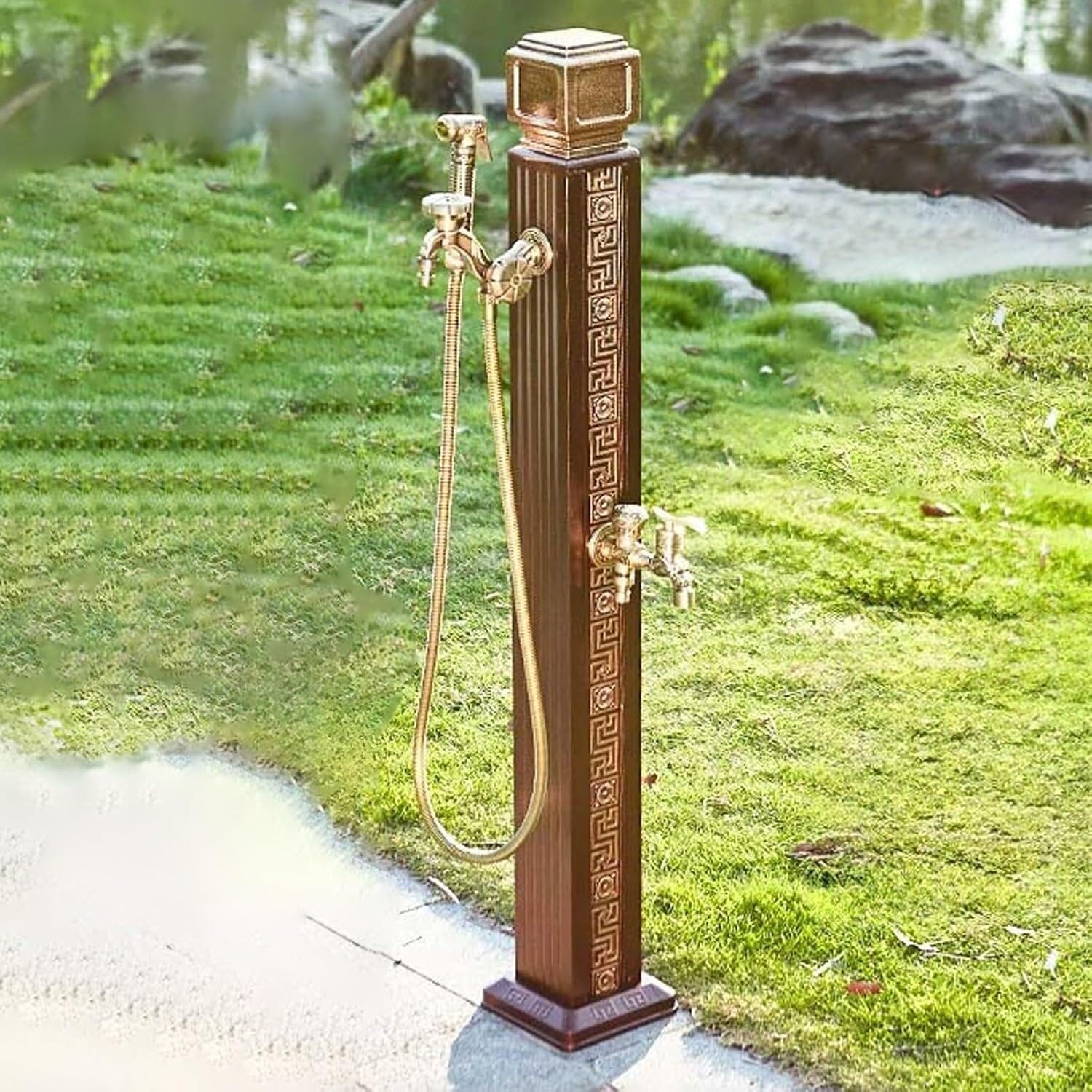 HGOuhK Water Tap Fountain Hydrant Outdoor Retro Garden Water Column，Brass Freestanding Hose Holder with Faucet，Freeze-Crack Design