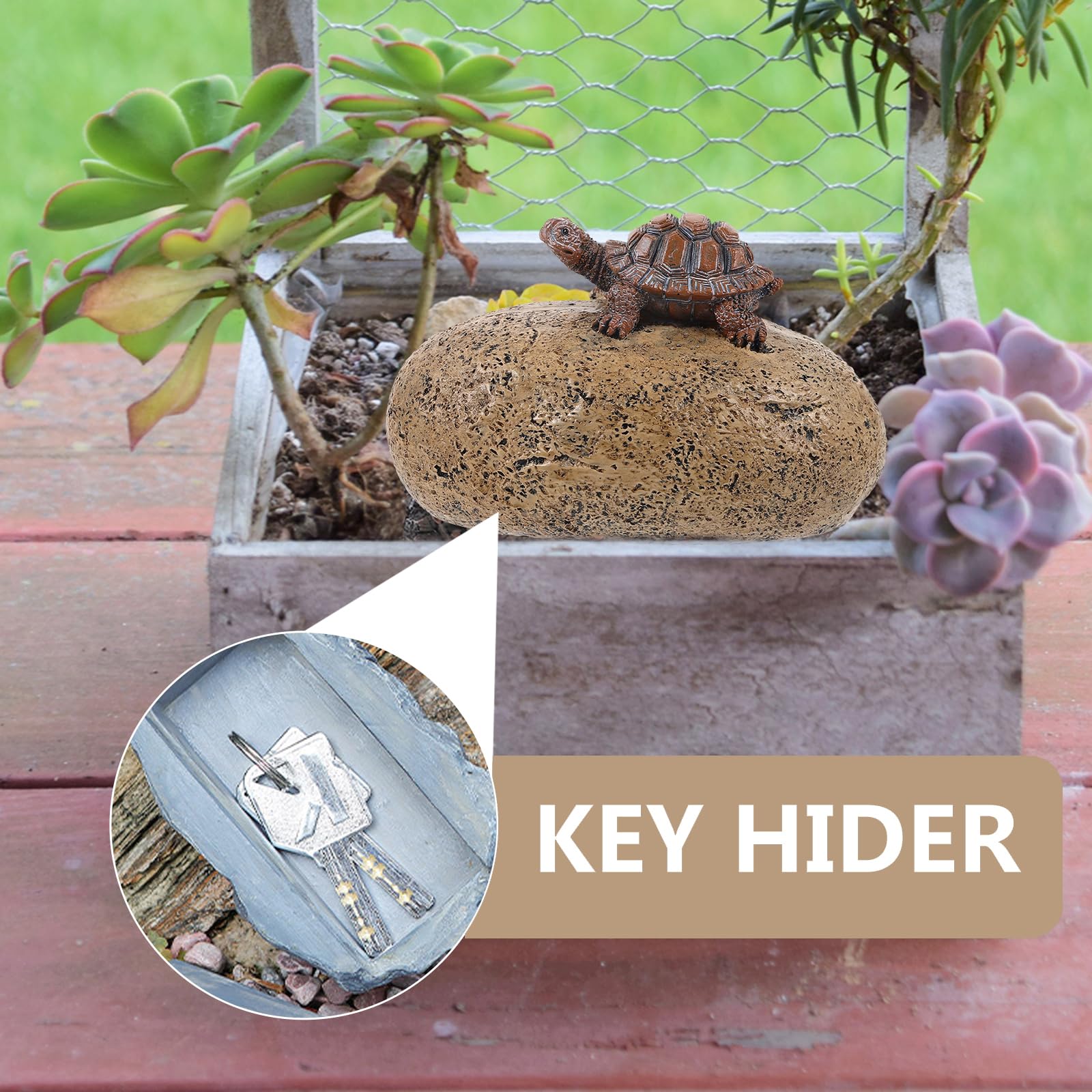 UKCOCO Resin Turtle Stone Key Hider Outdoor Garden Key Holder for Security and Decoration for Lawn and Patio - Image 2