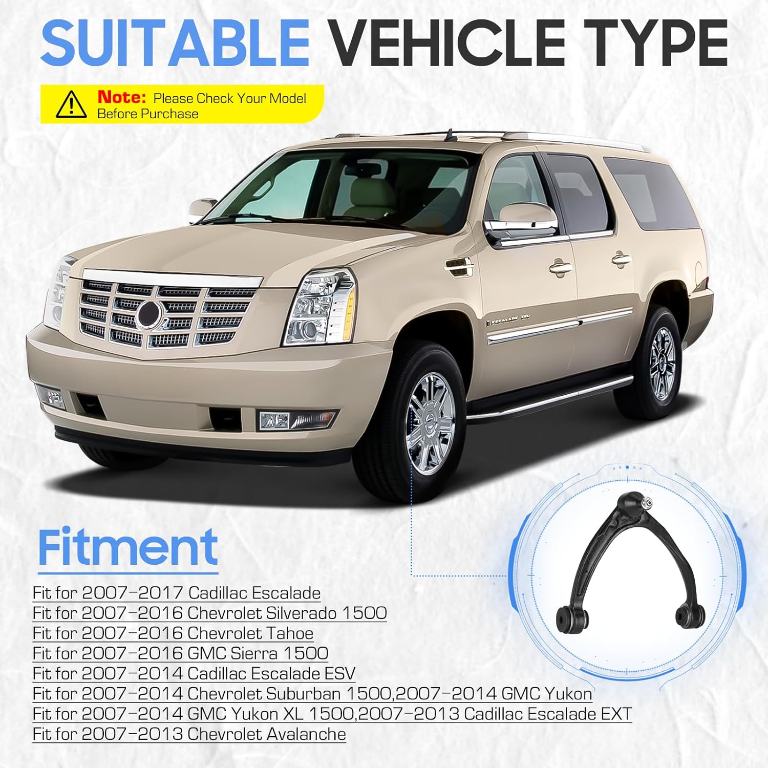 Front Upper Driver & Passenger Control Arms w/Ball Joint Forged Steel for 2007-2014 Chevy GMC Silverado Sierra Suburban 1500 Avalanche Yukon Tahoe Cadillac Escalade ESV