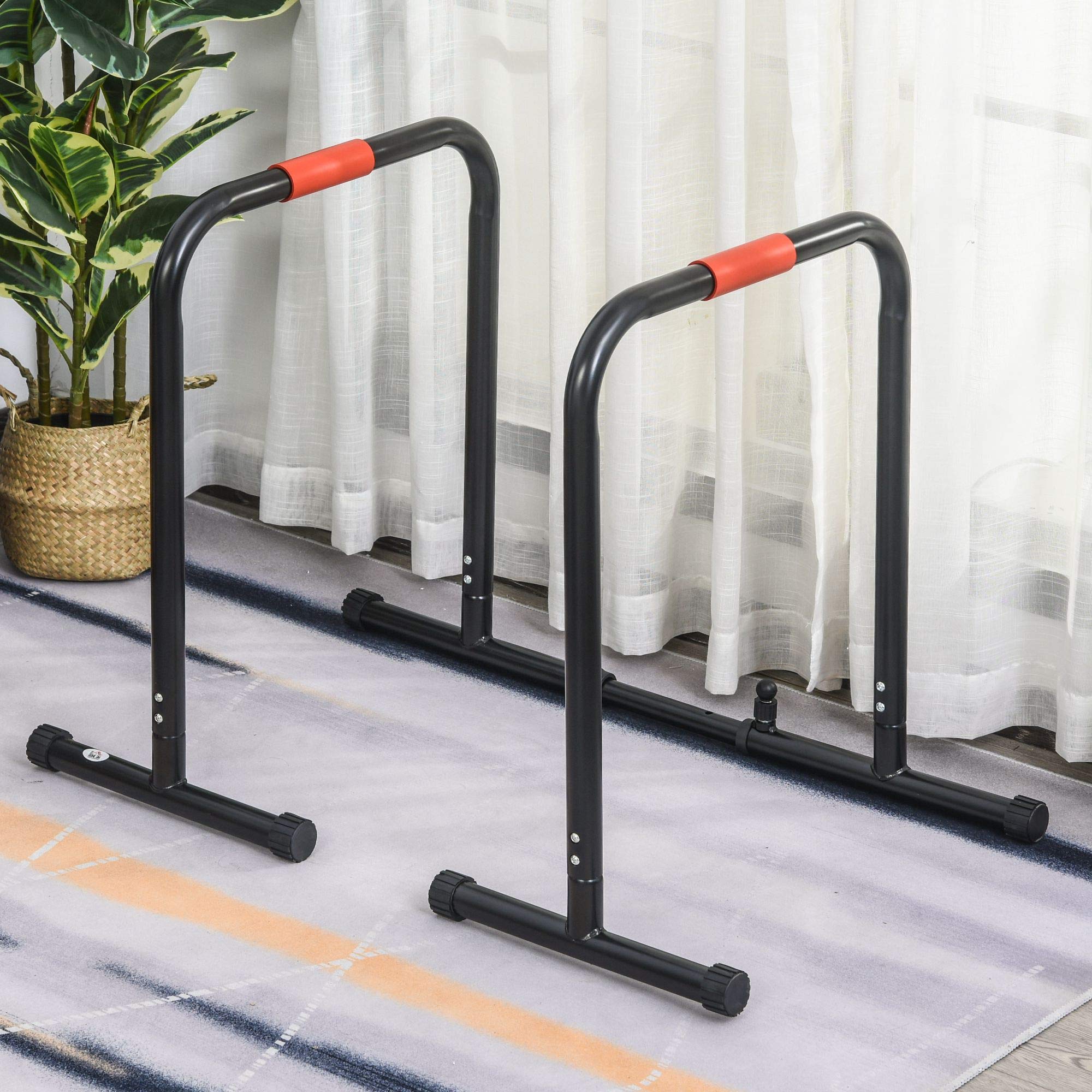 HOMCOM Barras Paralelas Ancho Ajustable Dip Station para Calistenia y Entrenamiento Gimnasio con Asas Antideslizantes de Acero 94-102x62x73 cm Negro