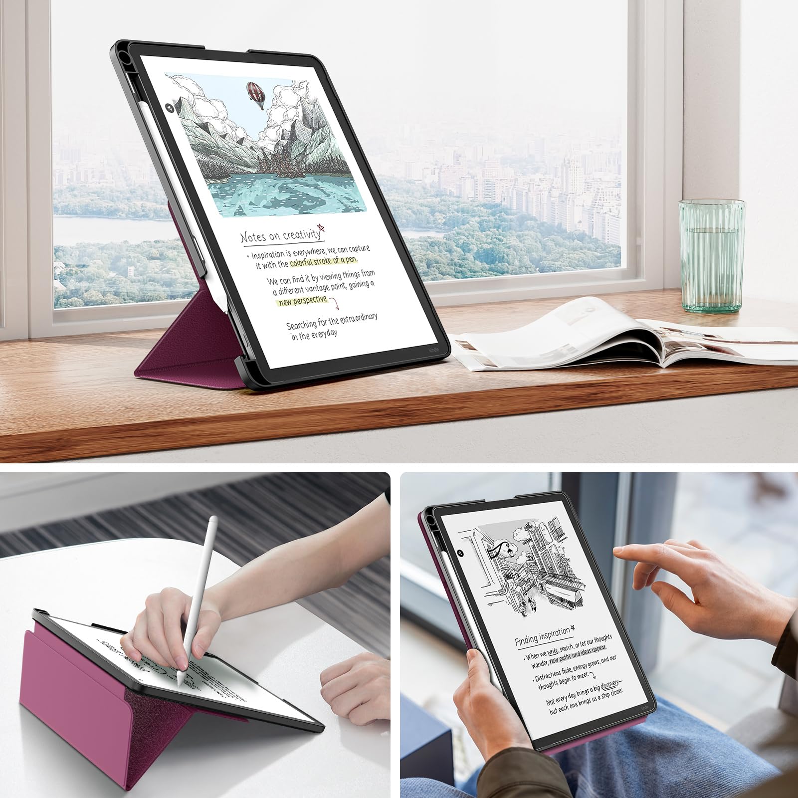 MoKo Stand Case for 11" Kindle Scribe (3rd Generation -2025) & Kindle Scribe Colorsoft (1st Generation 2025) - Premium Leather Trifold Stand Cover with Pen Holder, Auto Sleep/Wake, Fig