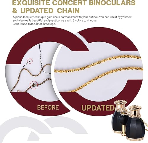 Miniatura 3 de ESSLNB Lentes de ópera para mujeres y adultos, lentes de teatro compactos para teatro y conciertos, binoculares antiguos con funda y cadena