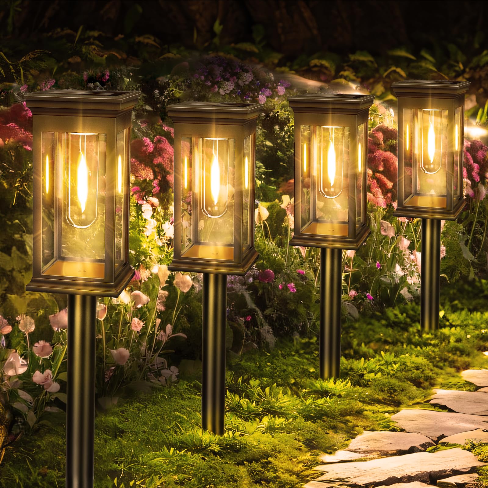 IEEILULU Lampada Solare Giardino Esterno, Luci da Giardino Solari, Impermeabili IP65, Luci per Sentieri Solari con Bianco Caldo, Llluminazione e Decorazione di Prati, Giardini e Terrazze (4)