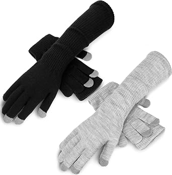 Jiuguva 2 Pairs Winter Long Finger Gloves for Women Long Knitted Gloves Mitten Full Finger Warm Texting Touchscreen