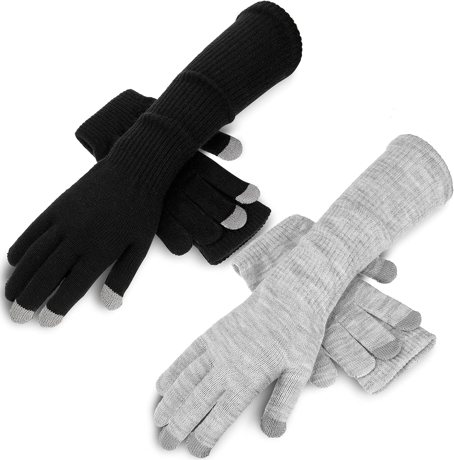 Jiuguva 2 Pairs Winter Long Finger Gloves for Women, Long Warm Texting