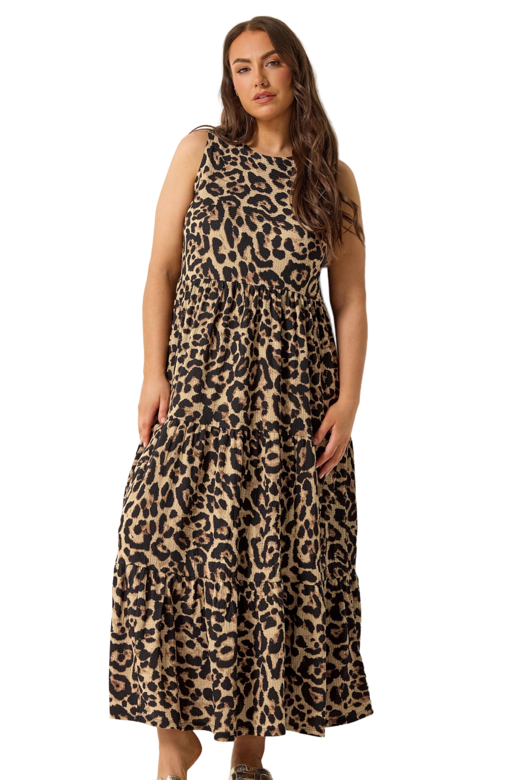 Yours Curve Leopard Tiered Maxi Dress - Women's - Plus Size Curve