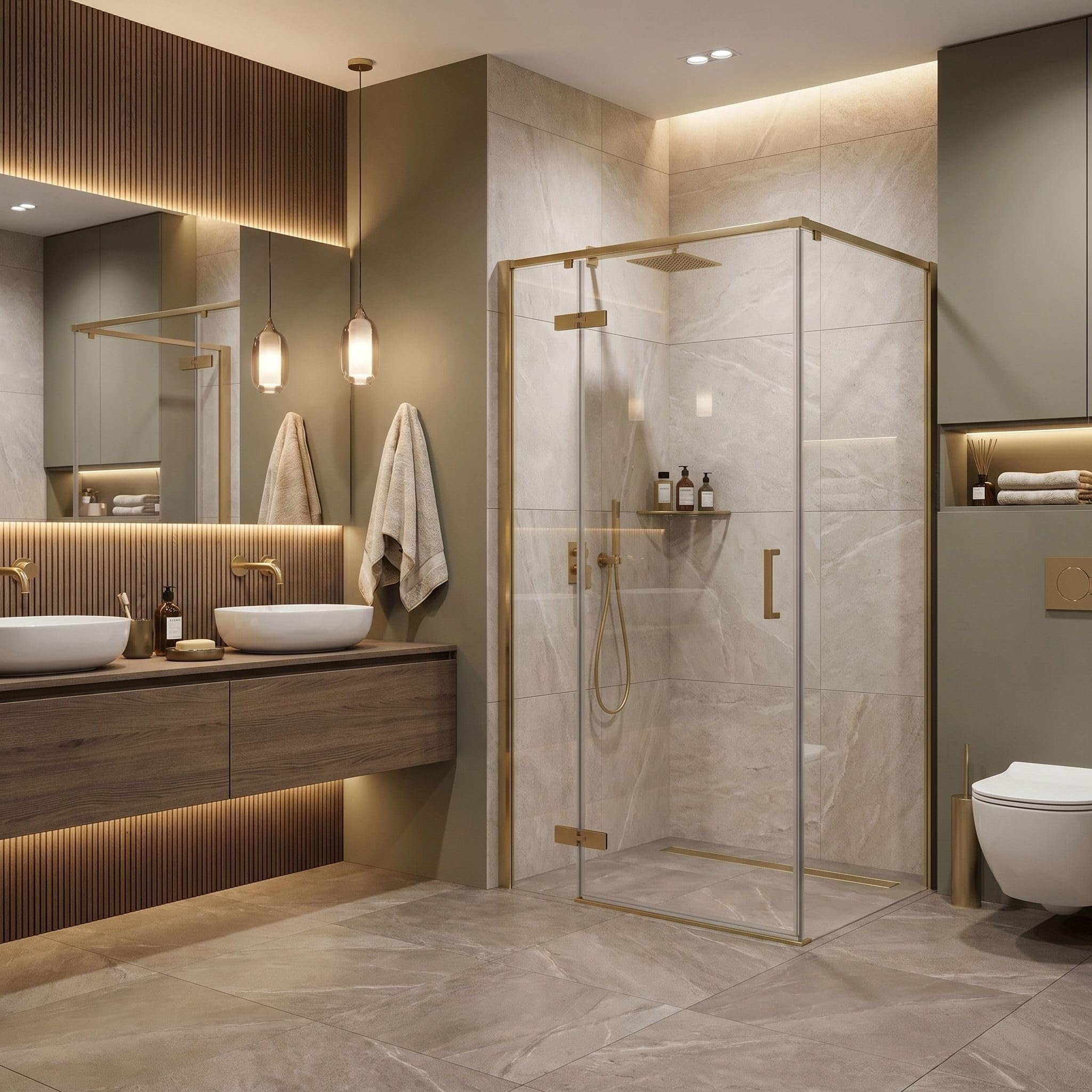 Rea - Mampara de ducha Rea Bruno 120x90 Cepillo Dorado - 88,5 x 118,5 x 195 cm