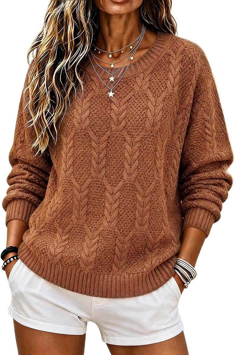 Women's Sweaters Crewneck Cable Knit Pullover Tops