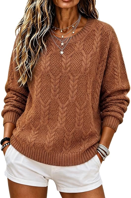 Women Crew Neck Sweaters 2026 Fall Fashion Outfits Loose Fit