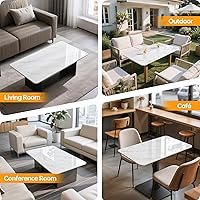 Vista 6 de Mesa de Sobre Rectangular, 39.3 x 23.6 pulgadas de Piedra Sintética Blanca, Reemplazo y Cubierta de Mármol DIY, Resistente a Arañazos y al Desgaste