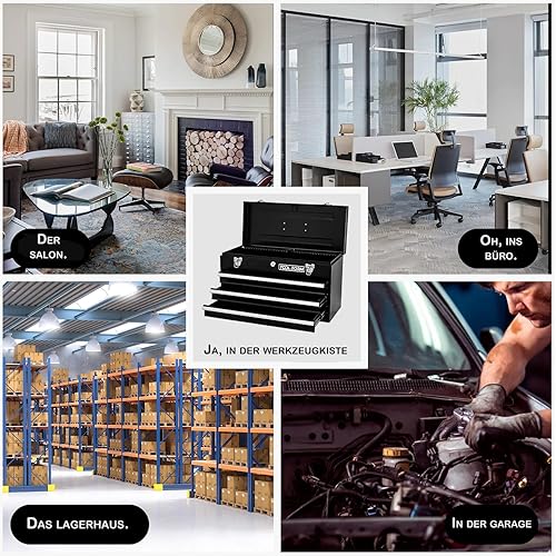 Vista 8 de Caja de herramientas de metal de 20.3 pulgadas con cajones, caja de herramientas de acero portátil con forro protector y cierre de pestillo y Negro