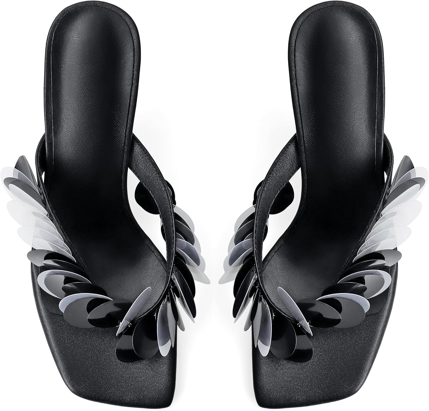 Flip Flop Heels for Women Square Open Strappy Heels Dressy Kitten Heeled Sandals with Plastic Disc Straps Comfortable Slip on Thong Slide