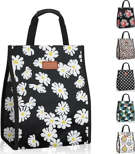 Bolsas de almuerzo para mujer, aisladas, reutilizables, con bolsillo interno, bolsa de almuerzo para el trabajo (margarita)