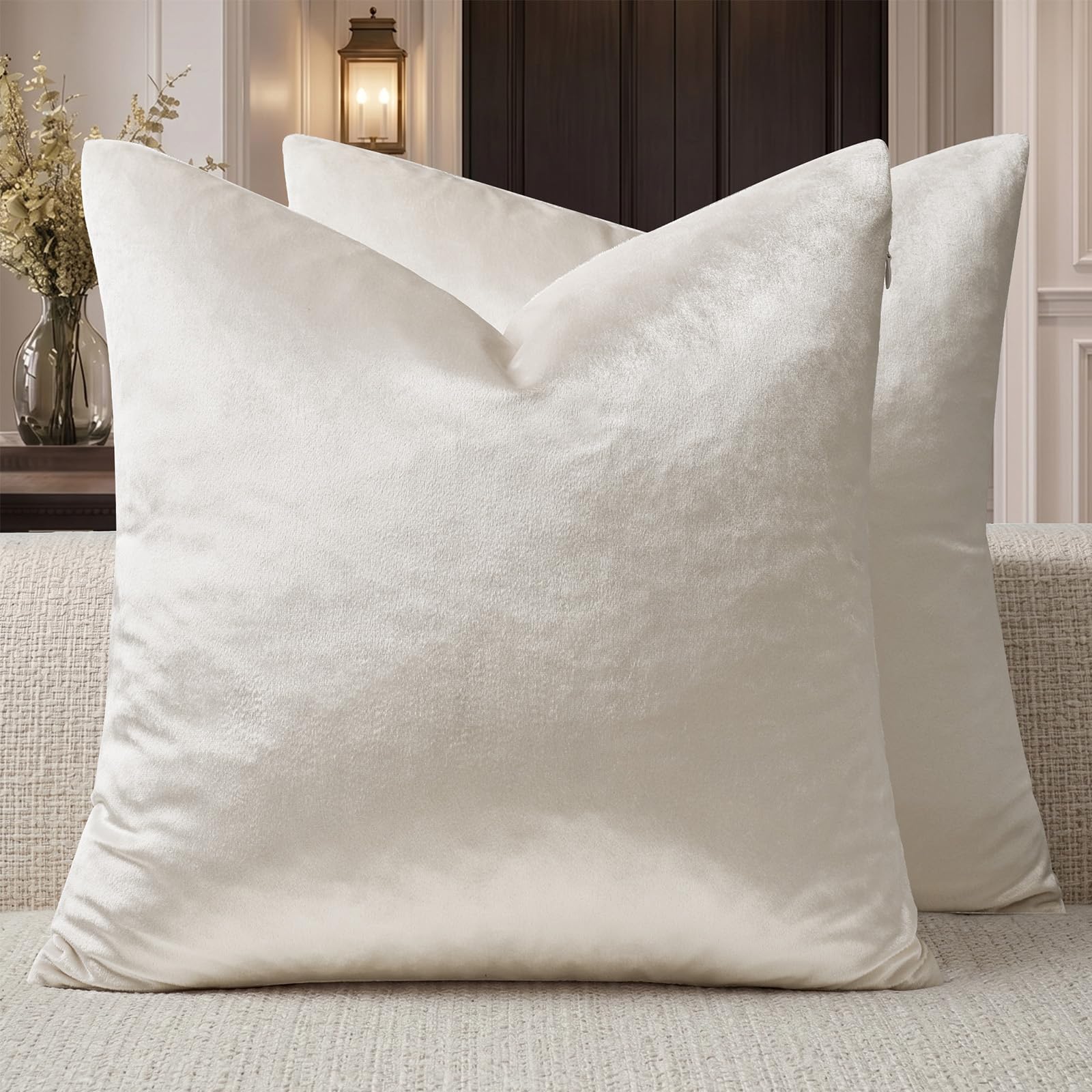 GIGIZAZA Decorative Cushion Covers 16x16 Ivory Square Velvet Sofa Square Cushion Covers — image 1