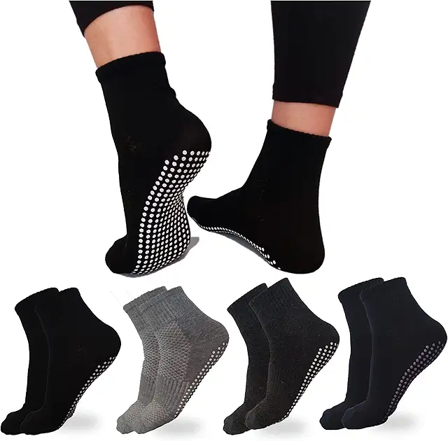 4 Pairs Non-Slip Yoga Socks for Men & Women - Pilates Fitness